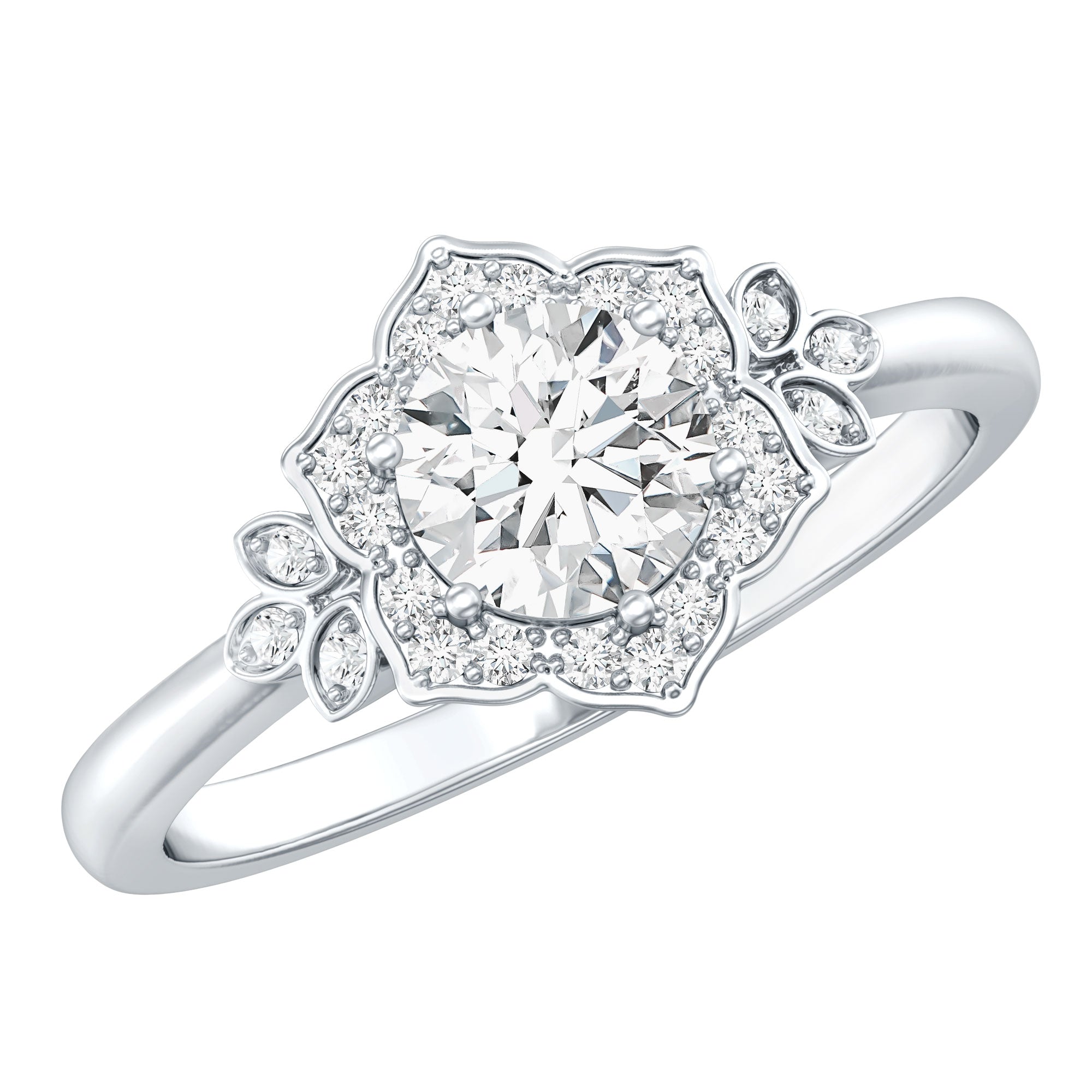Rosec Jewels-Certified Lab Grown Diamond Art Deco Flower Engagement Ring