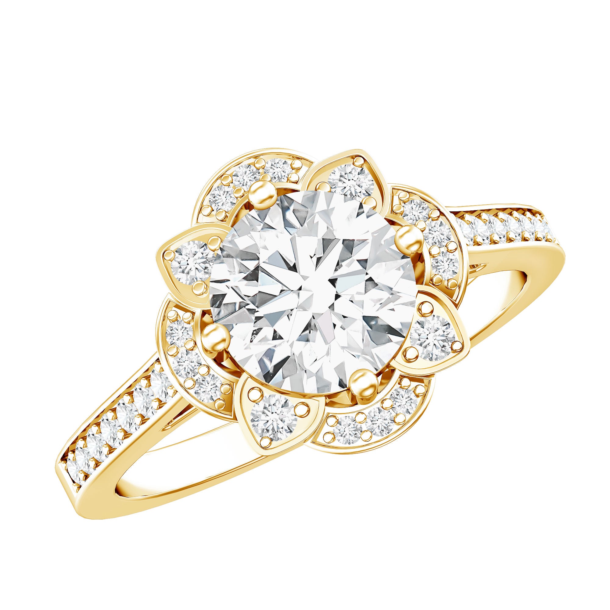 8 MM Lab Grown Diamond Vintage Engagement Ring With Diamond Studded Shank Lab - ( EF-VS ) - Rosec Jewels