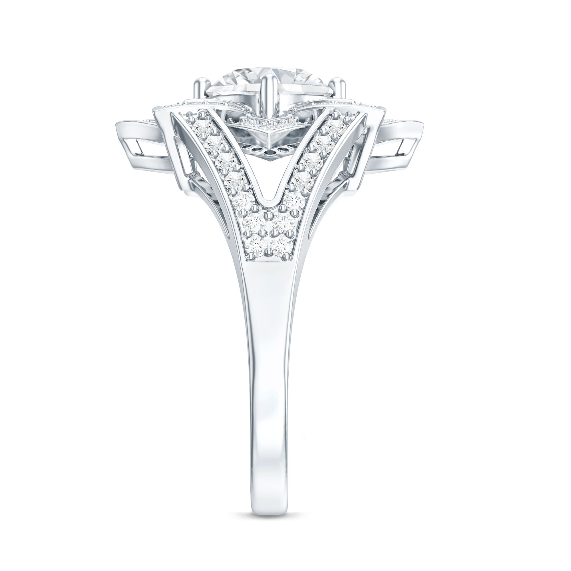 Lab Grown Diamond Art Deco Flower Engagement Ring Lab - ( EF-VS ) - Rosec Jewels
