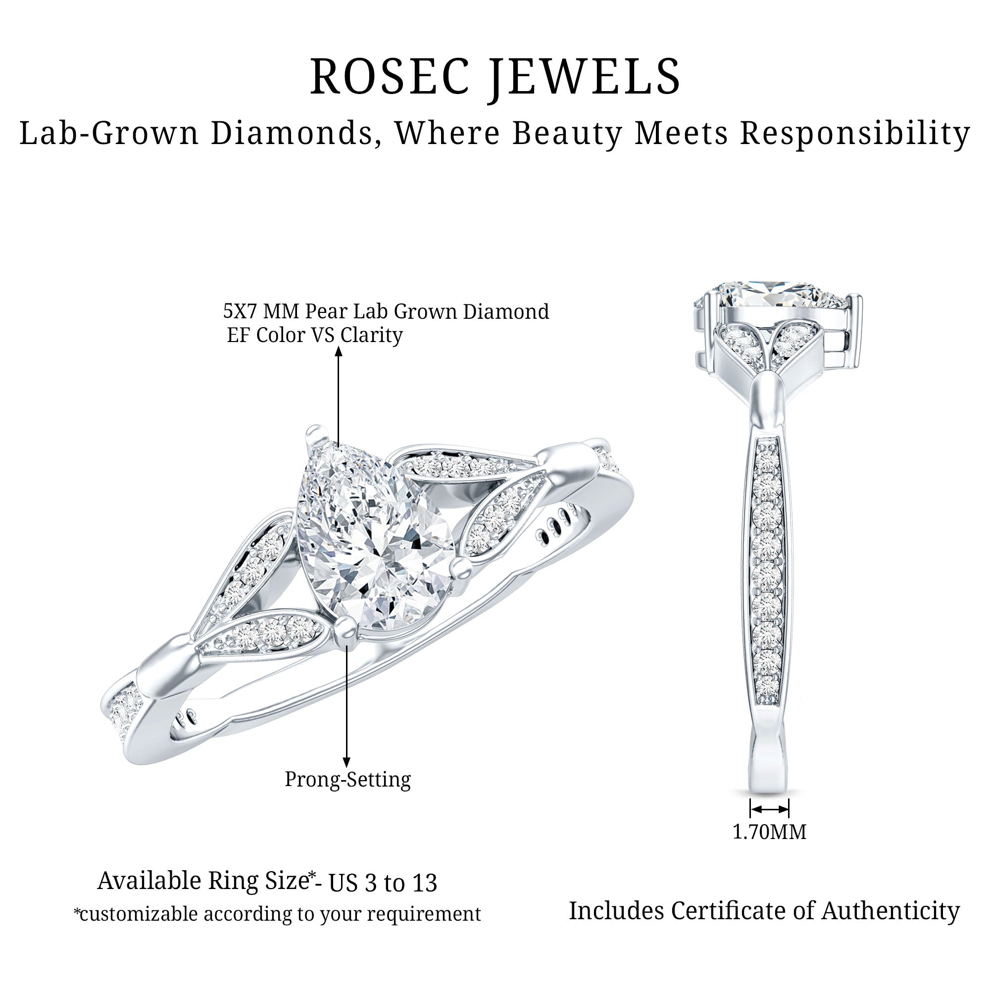 Rosec Jewels-Lab Grown Diamond Teardrop Split Shank Engagement Ring
