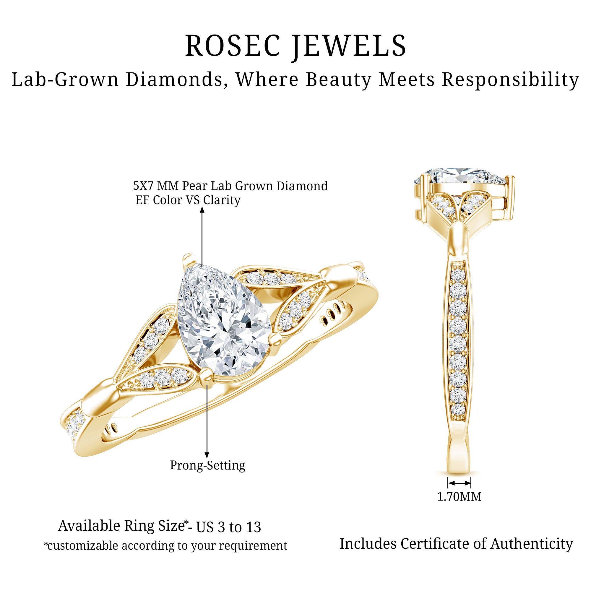 Rosec Jewels-Lab Grown Diamond Teardrop Split Shank Engagement Ring
