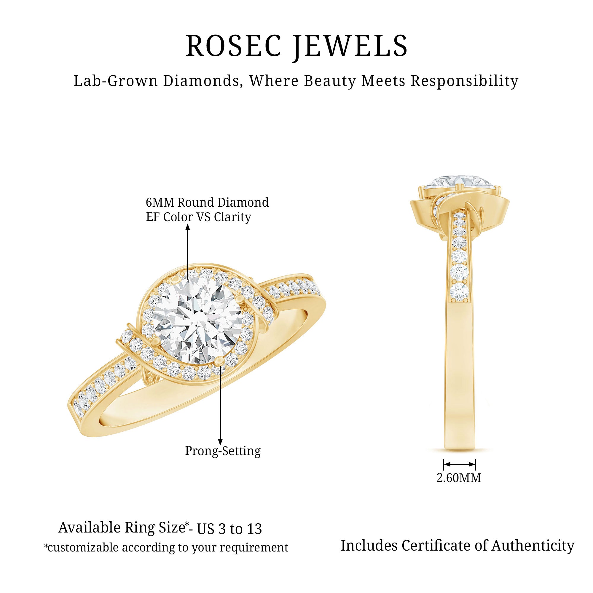 1 Carat Lab Grown Diamond Designer Halo Engagement Ring Lab - ( EF-VS ) - Rosec Jewels