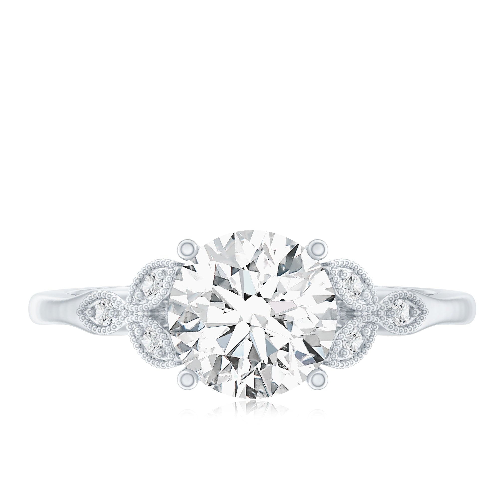 8 MM Round Lab Grown Diamond Vine Engagement Ring Lab - ( EF-VS ) - Rosec Jewels