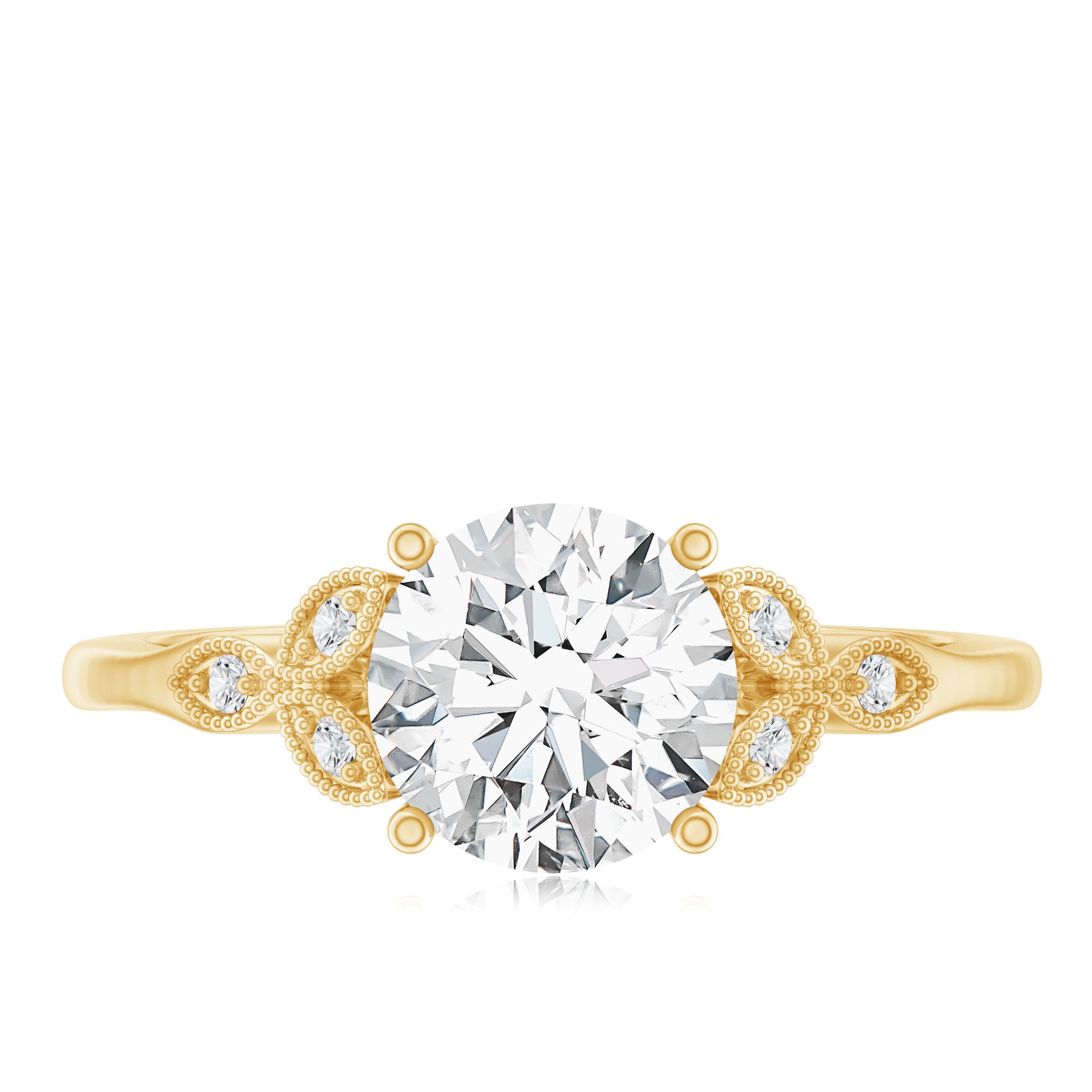 8 MM Round Lab Grown Diamond Vine Engagement Ring Lab - ( EF-VS ) - Rosec Jewels
