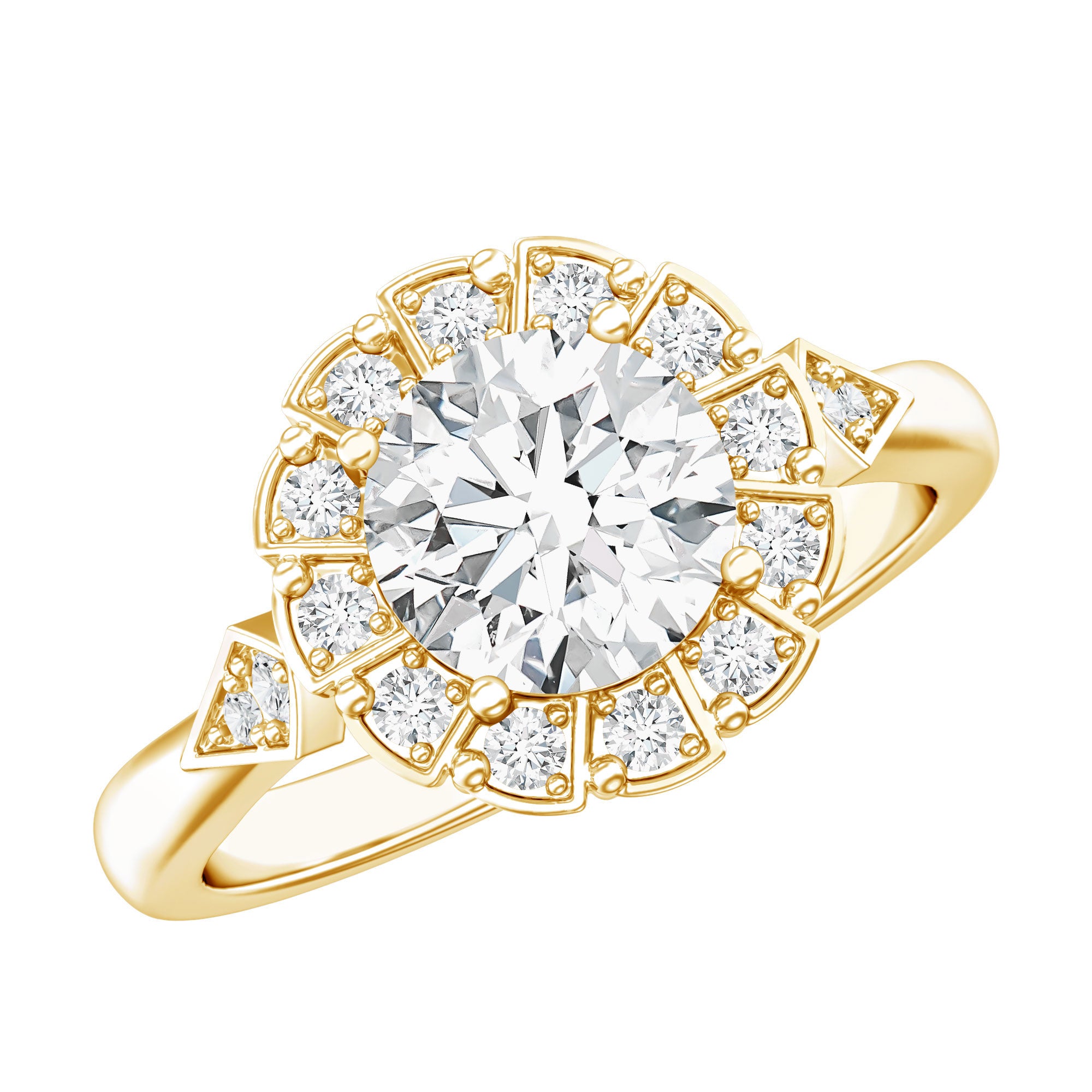 Certified 8 MM Lab Grown Diamond Flower Halo Engagement Ring Lab - ( EF-VS ) - Rosec Jewels
