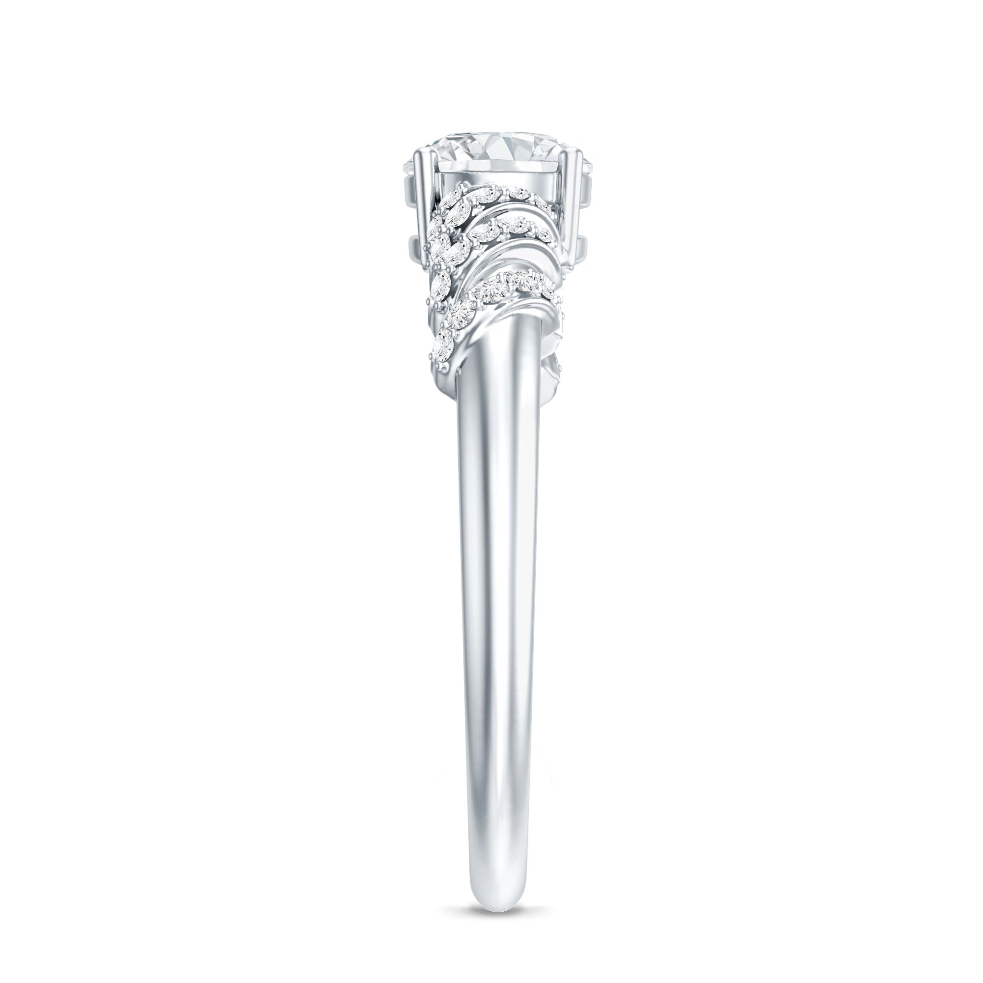 6 MM Lab Grown Diamond Designer Engagement Ring With Side Stones Lab - ( EF-VS ) - Rosec Jewels