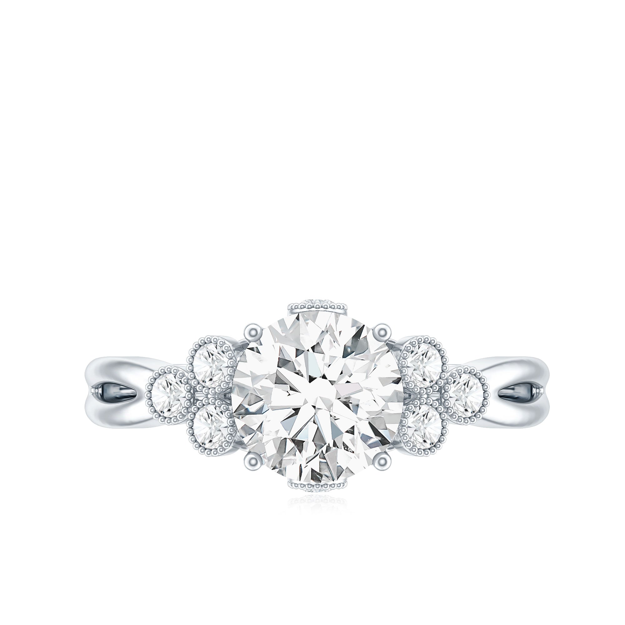 2 Carat Solitaire Lab Diamond Engagement Ring With Diamond Trio Lab - ( EF-VS ) - Rosec Jewels