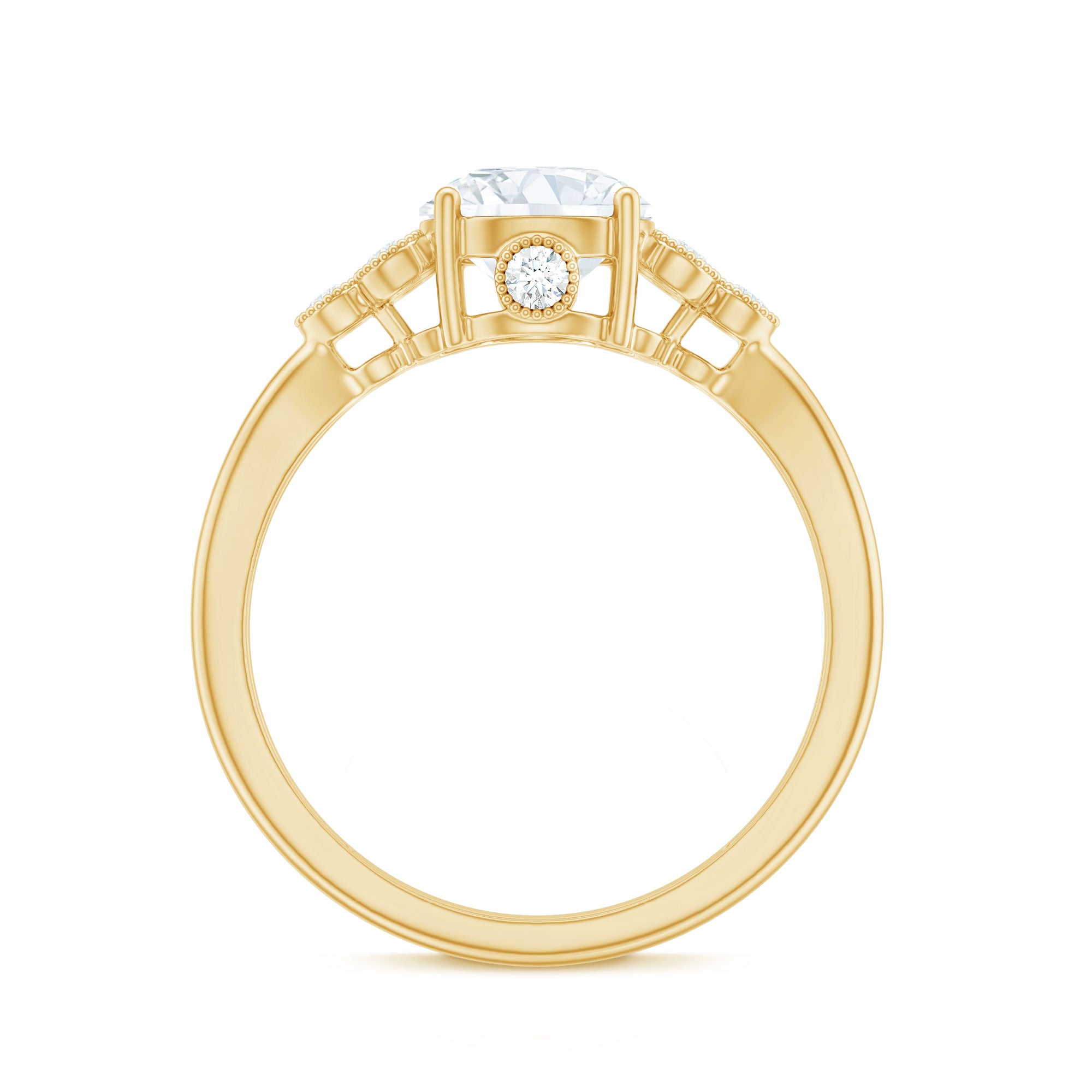 2 Carat Solitaire Lab Diamond Engagement Ring With Diamond Trio Lab - ( EF-VS ) - Rosec Jewels