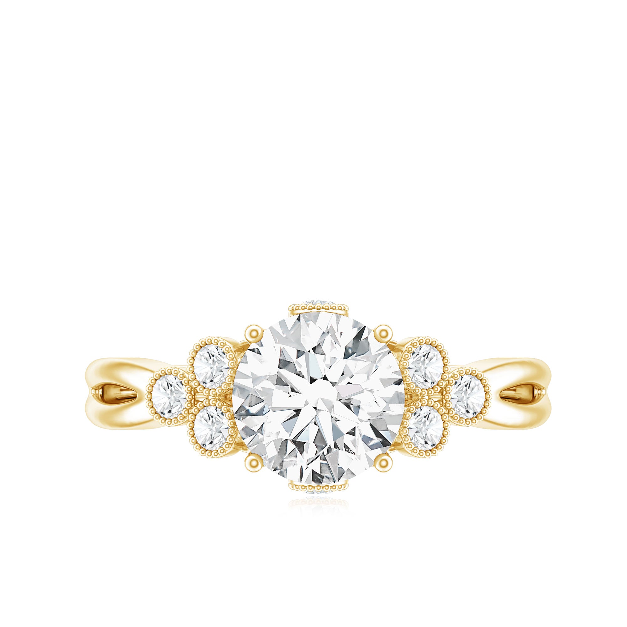2 Carat Solitaire Lab Diamond Engagement Ring With Diamond Trio Lab - ( EF-VS ) - Rosec Jewels