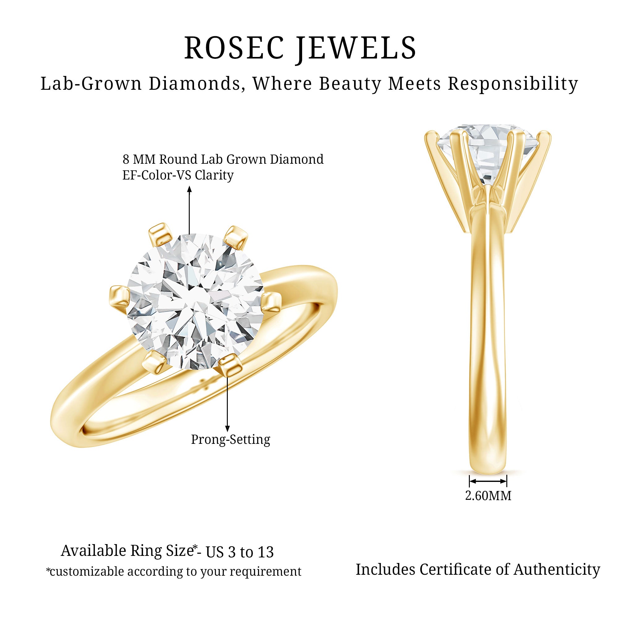Rosec Jewels-2 Carat Lab Grown Diamond Six Prongs Engagement Ring