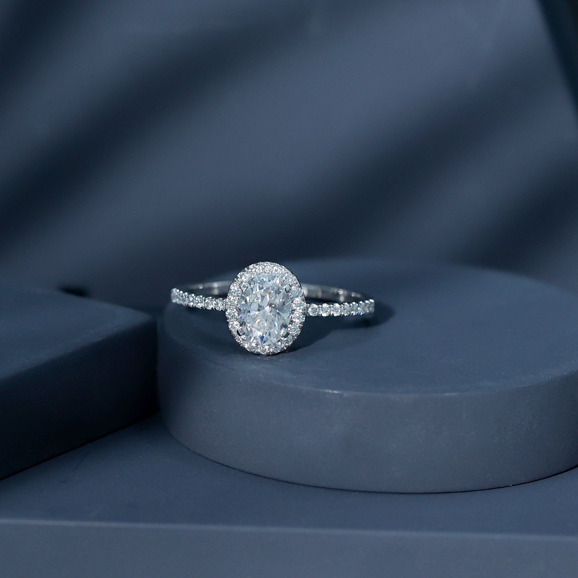 Rosec Jewels-Certified Lab Grown Diamond 6X8 MM Oval Engagement Ring With Side Stones