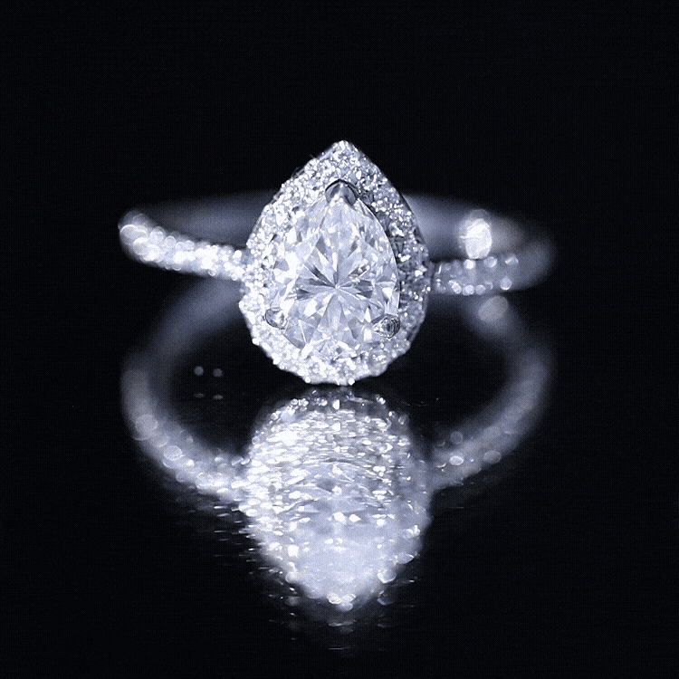 Certified Lab Grown Diamond Pear Halo Engagement Ring Lab - ( EF-VS ) - Rosec Jewels