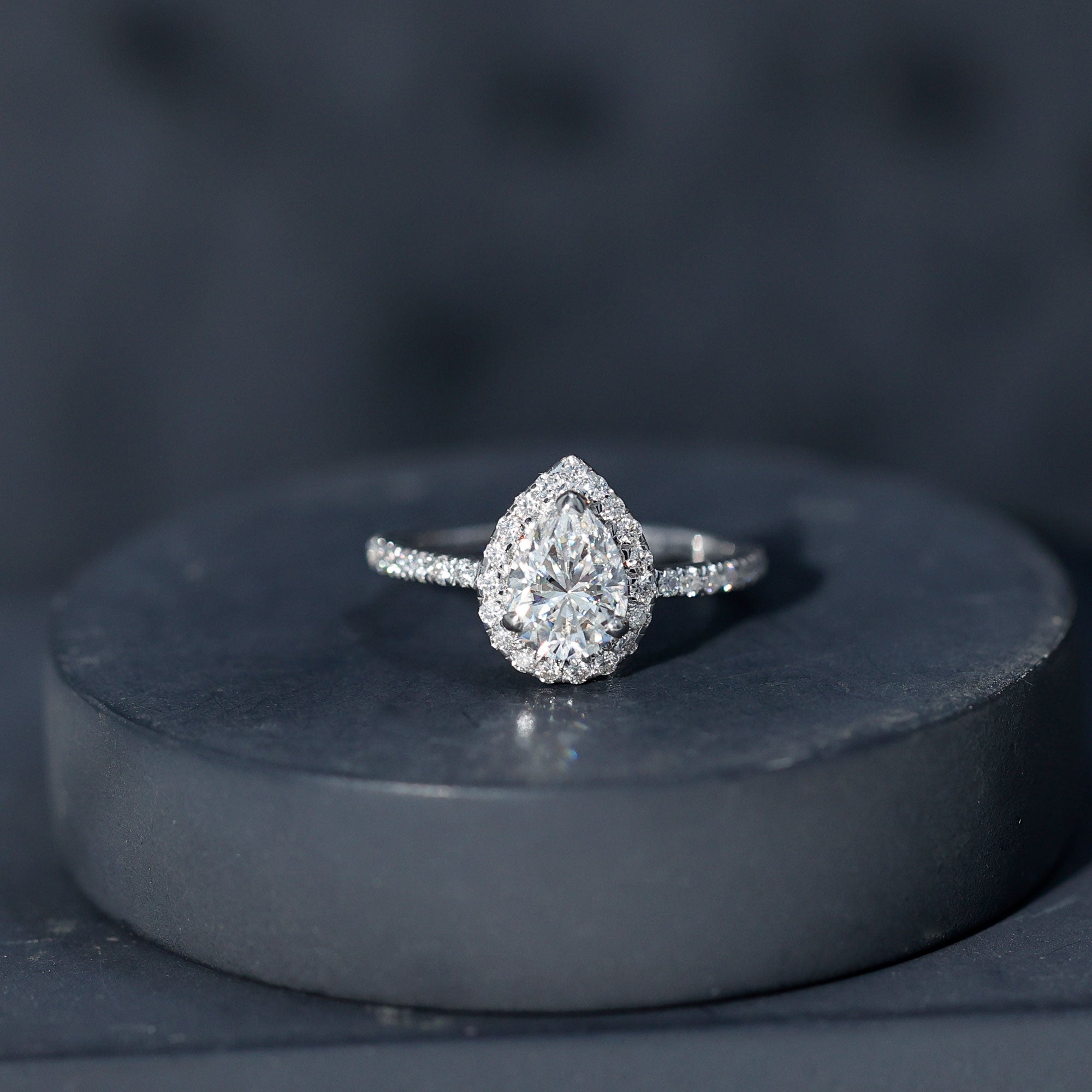 Certified Lab Grown Diamond Pear Halo Engagement Ring Lab - ( EF-VS ) - Rosec Jewels