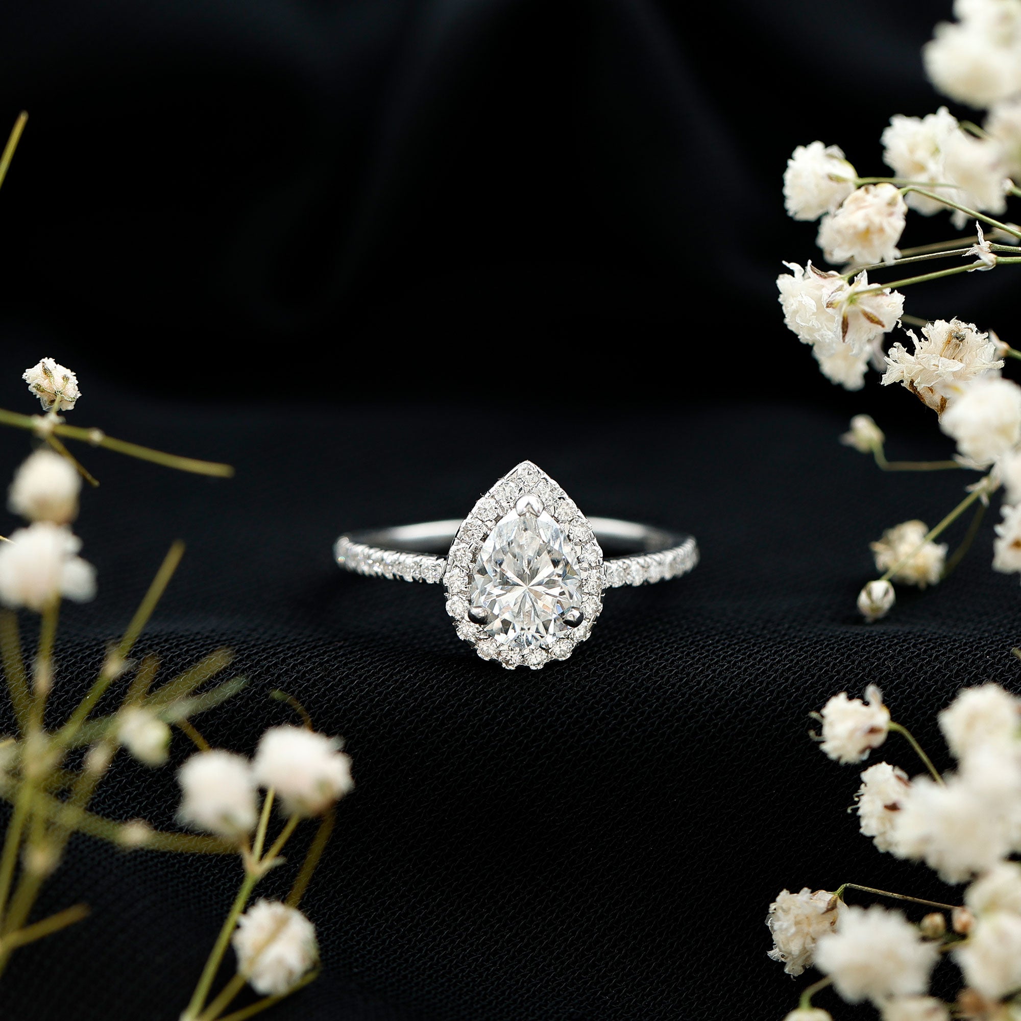 Certified Lab Grown Diamond Pear Halo Engagement Ring Lab - ( EF-VS ) - Rosec Jewels