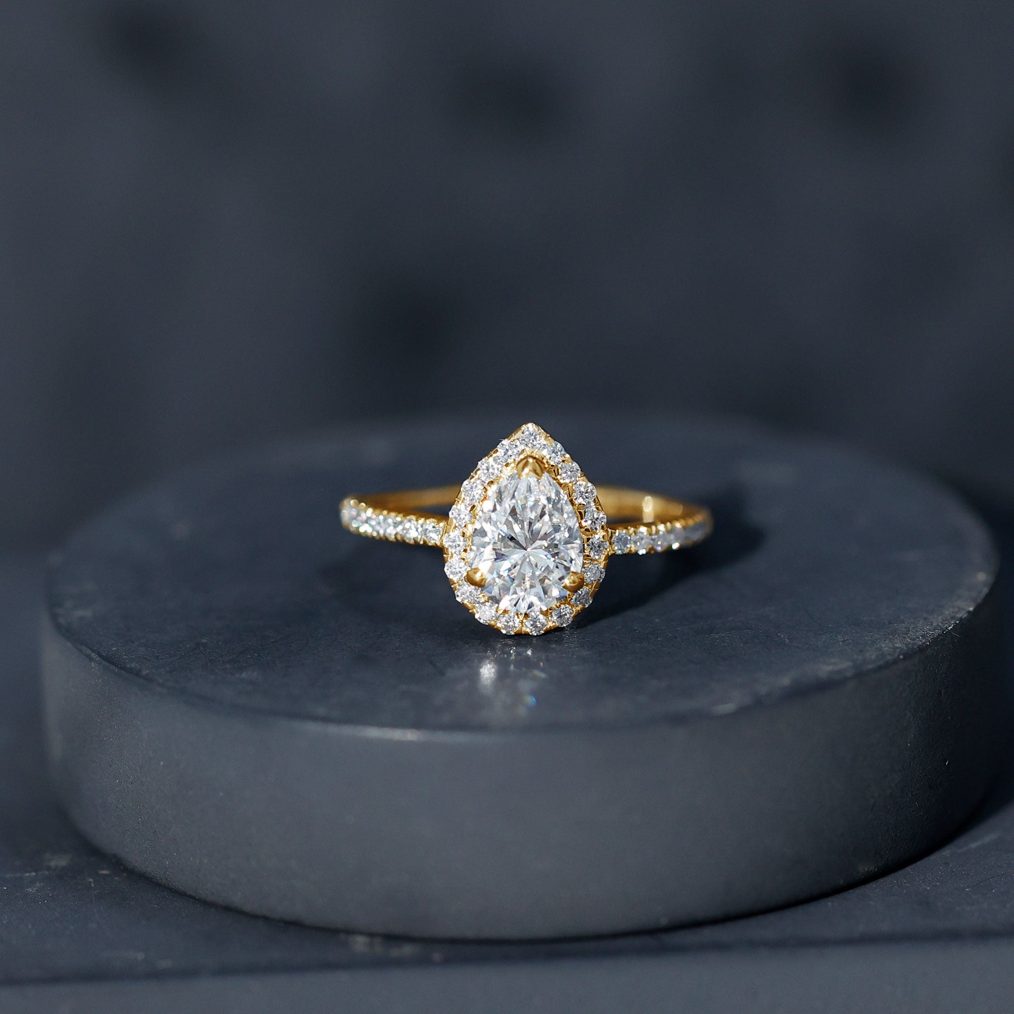 Certified Lab Grown Diamond Pear Halo Engagement Ring Lab - ( EF-VS ) - Rosec Jewels