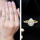 Certified Lab Grown Diamond Pear Halo Engagement Ring Lab - ( EF-VS ) - Rosec Jewels