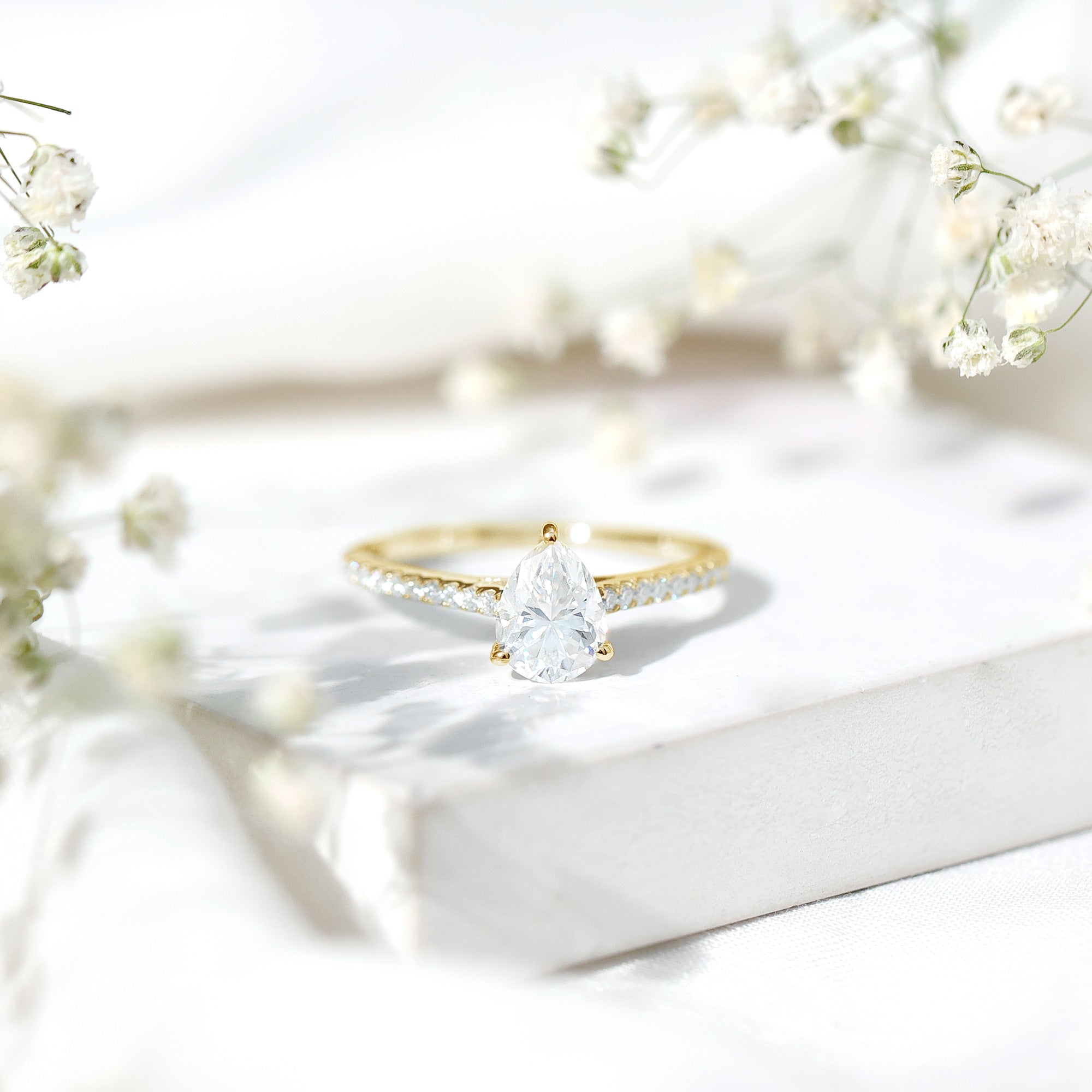 Rosec Jewels-Lab Diamond 6X8 MM Pear Shape Engagement Ring With Side Stones