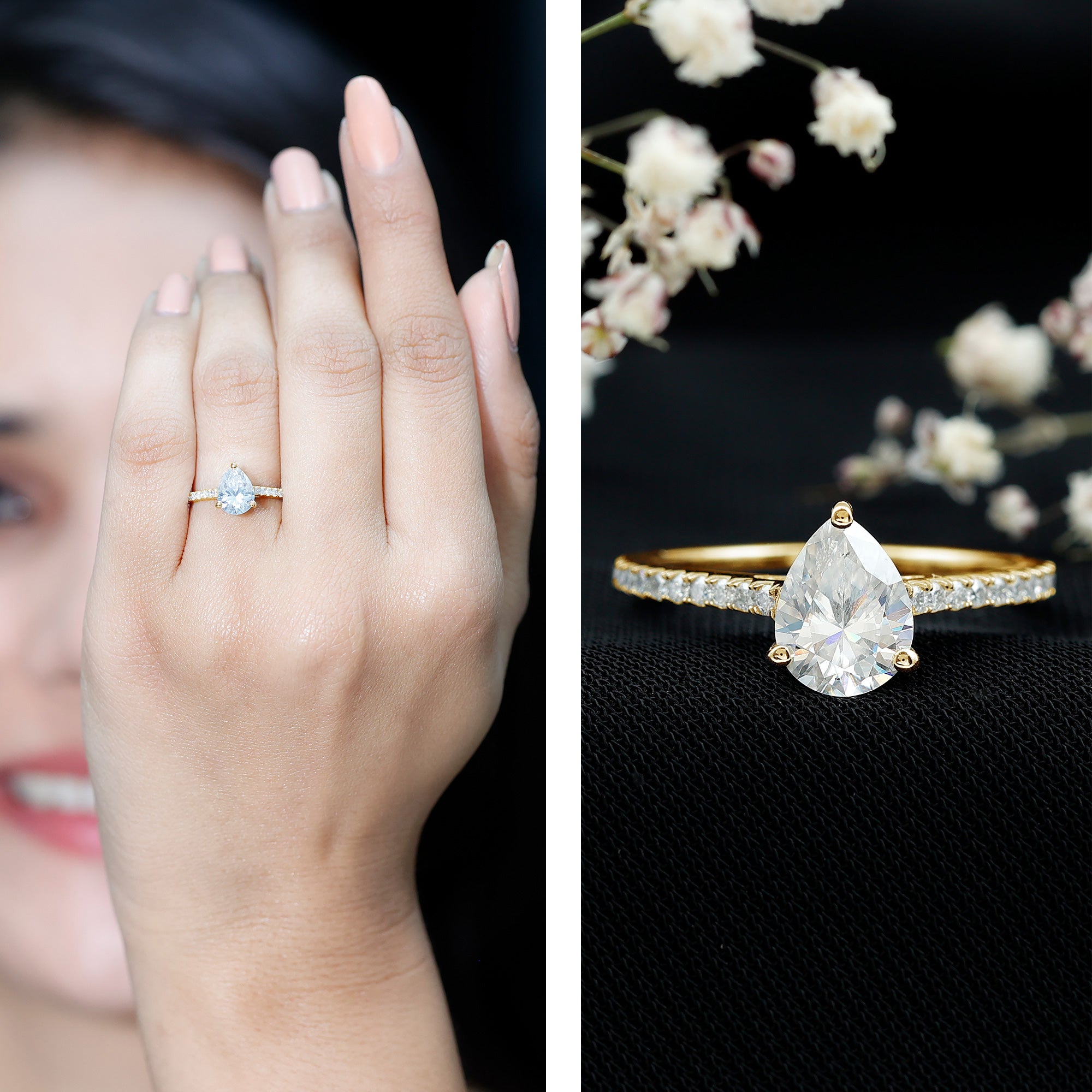 Rosec Jewels-Lab Diamond 6X8 MM Pear Shape Engagement Ring With Side Stones