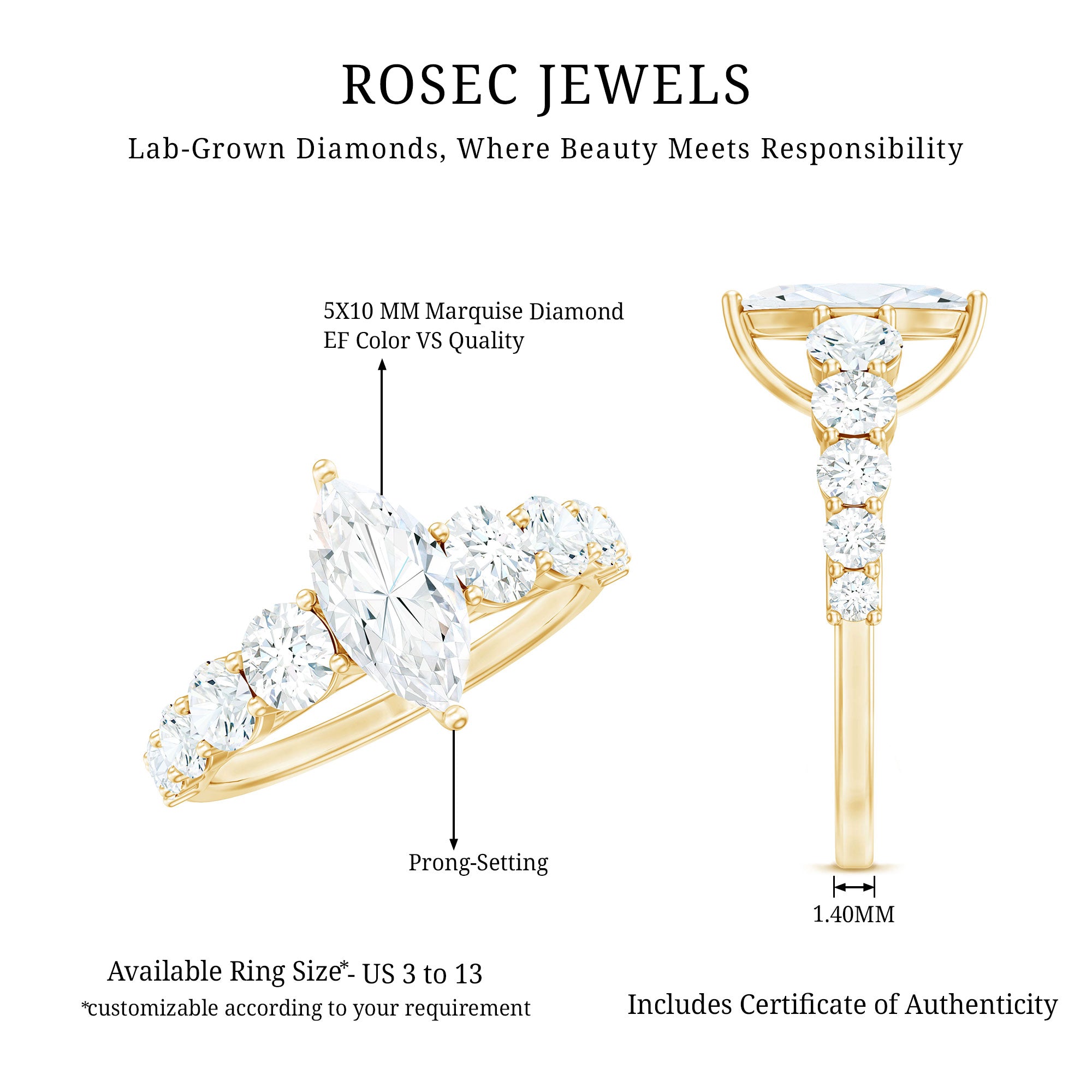 Rosec Jewels-Lab Created Diamond Marquise Engagement Ring With Side Stones