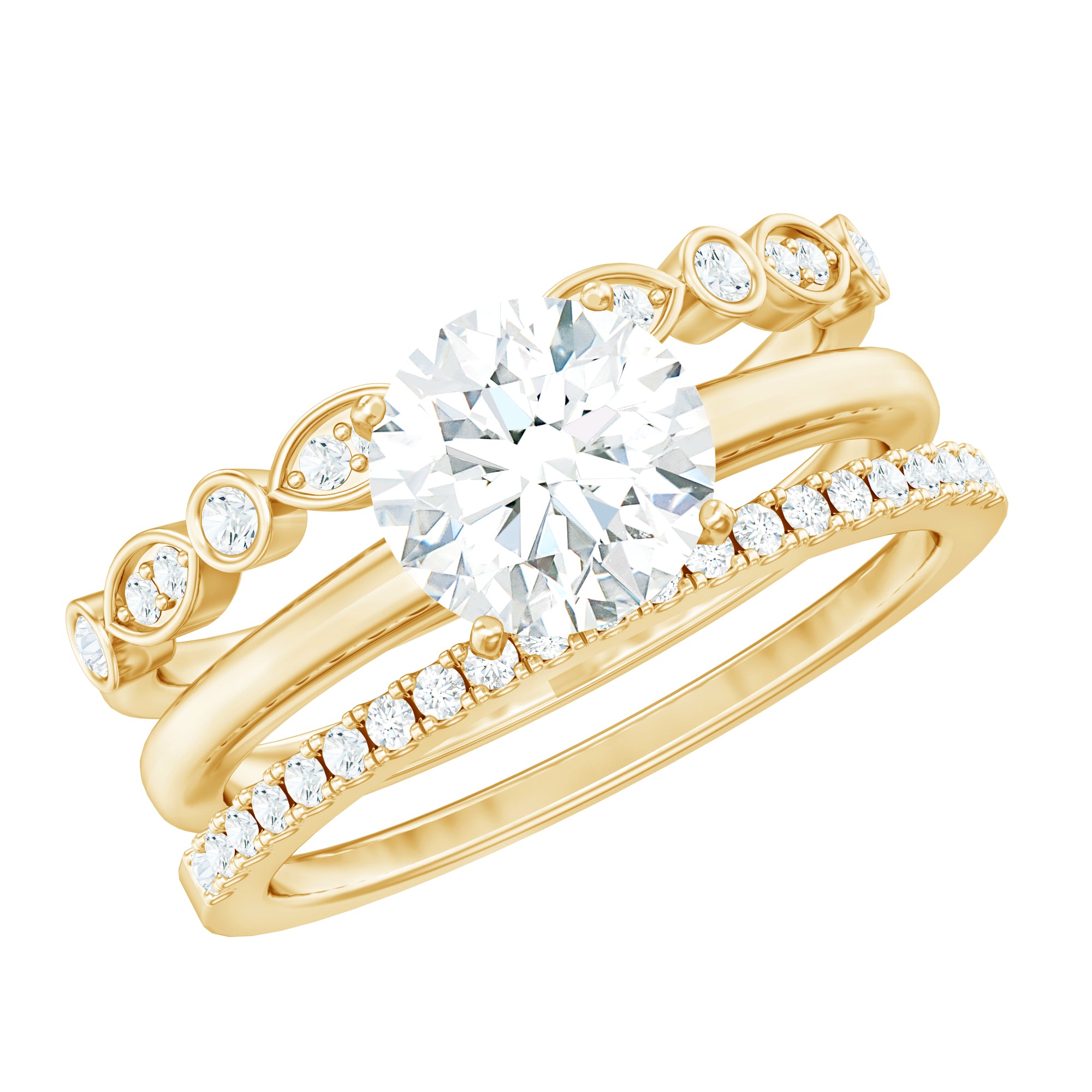 Rosec Jewels-Certified Round Cut Lab Created Diamond 3 Piece Bridal Ring Set