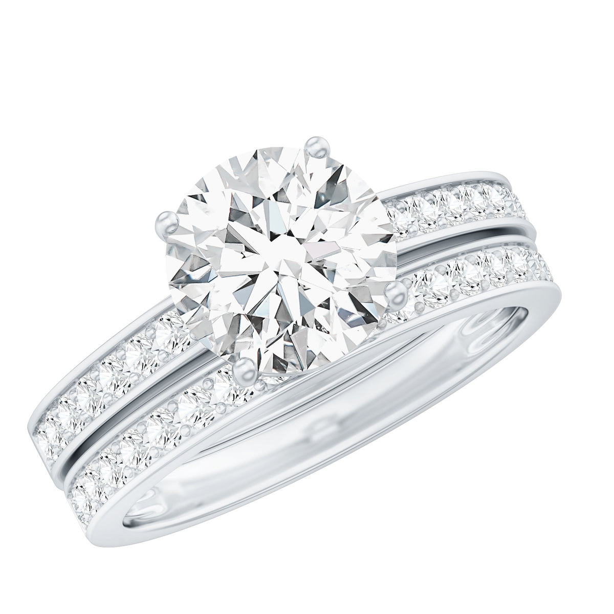 Certified 2 Carat Lab Grown Diamond Engagement Ring With Wedding Band Lab - ( EF-VS ) - Rosec Jewels