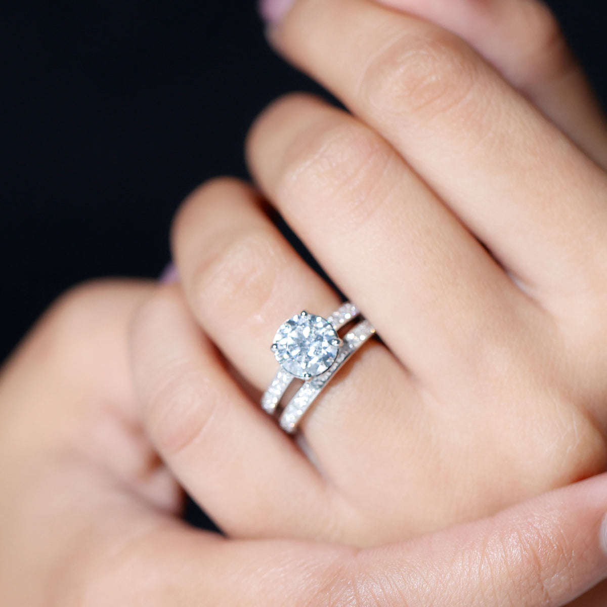 Certified 2 Carat Lab Grown Diamond Engagement Ring With Wedding Band Lab - ( EF-VS ) - Rosec Jewels