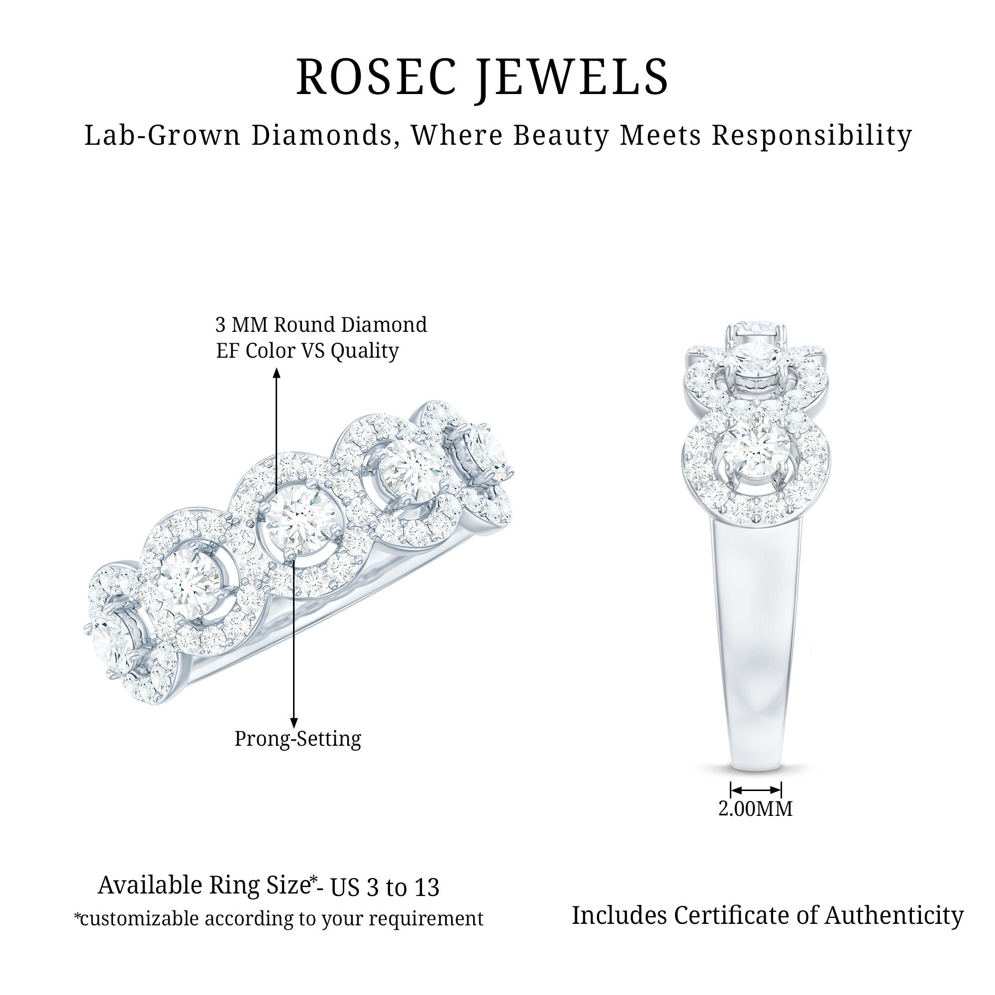Rosec Jewels-Certified Lab Created Diamond Wedding Band Ring