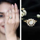 Rosec Jewels-Lab Created Diamond Flower Engagement Ring for Women