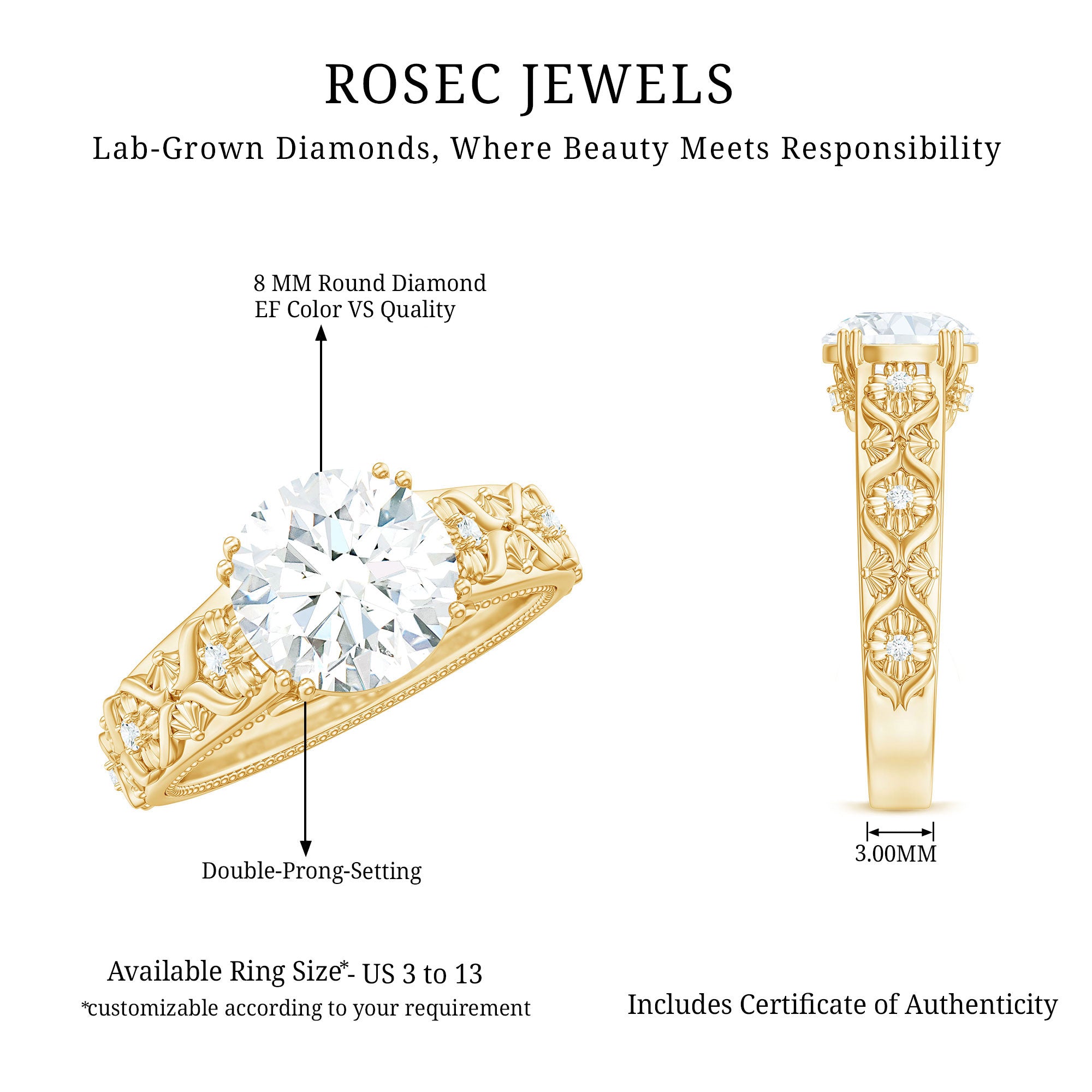 Rosec Jewels-Lab Grown Diamond Antique Looking Engagement Ring
