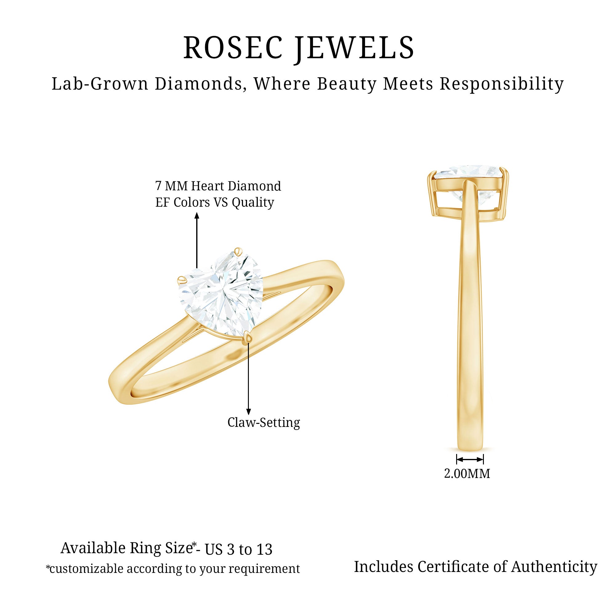 Rosec Jewels-1 Carat Diamond Heart Ring For Women
