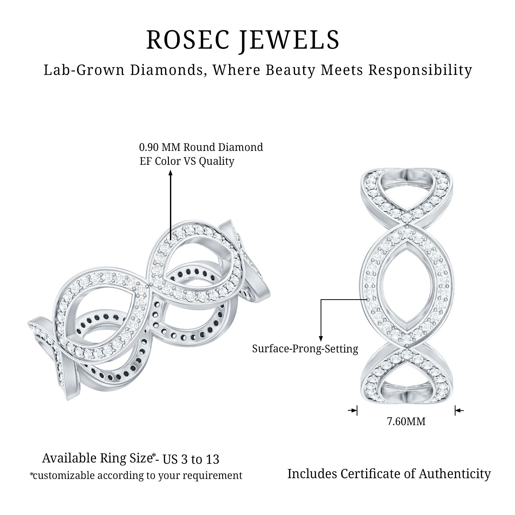 Rosec Jewels-Lab Created Diamond Infinity Band Ring for Women
