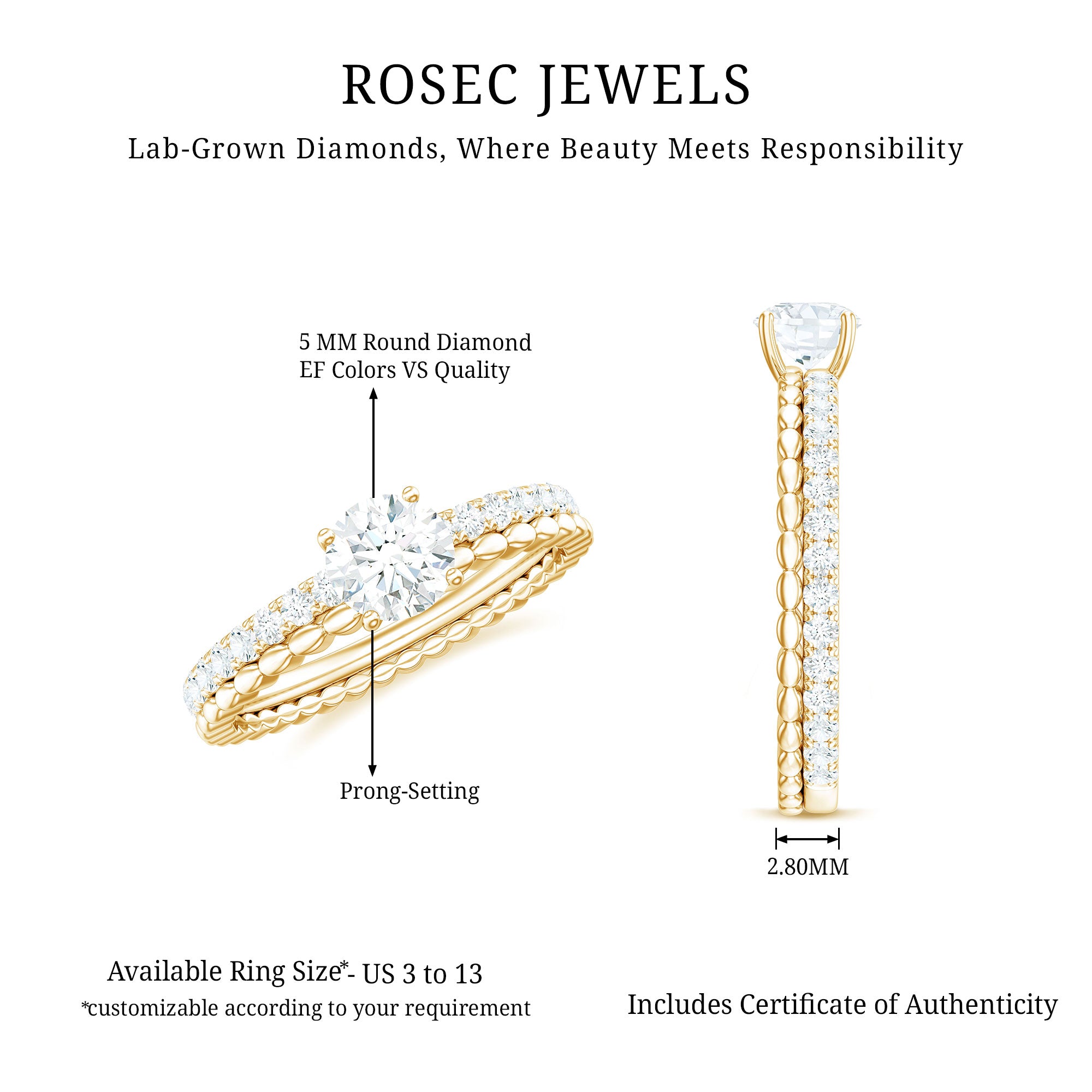 Rosec Jewels-Lab Grown Diamond Bridal Engagement Ring