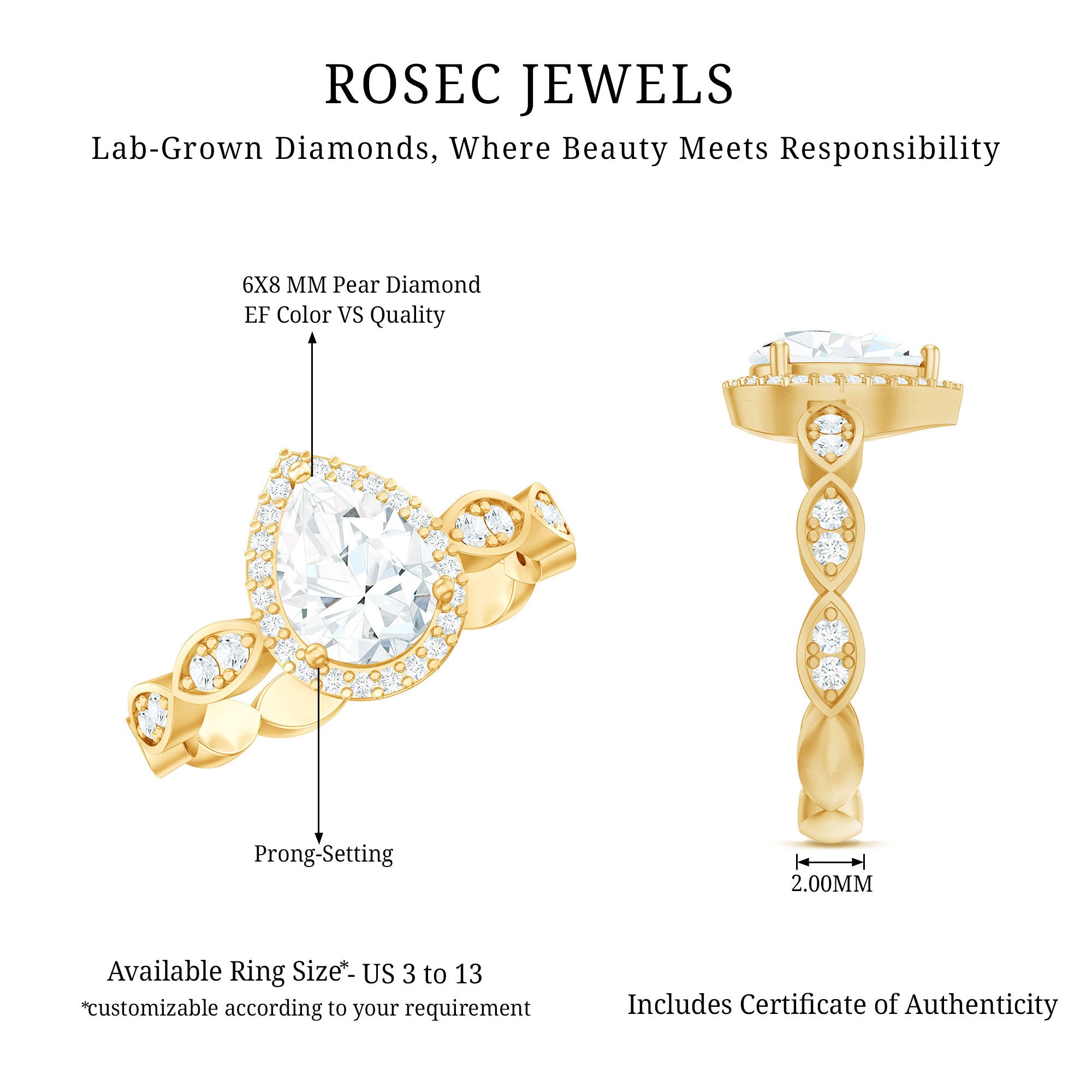 Rosec Jewels-Lab Grown Diamond Teardrop Engagement Ring with Scalloped Shank