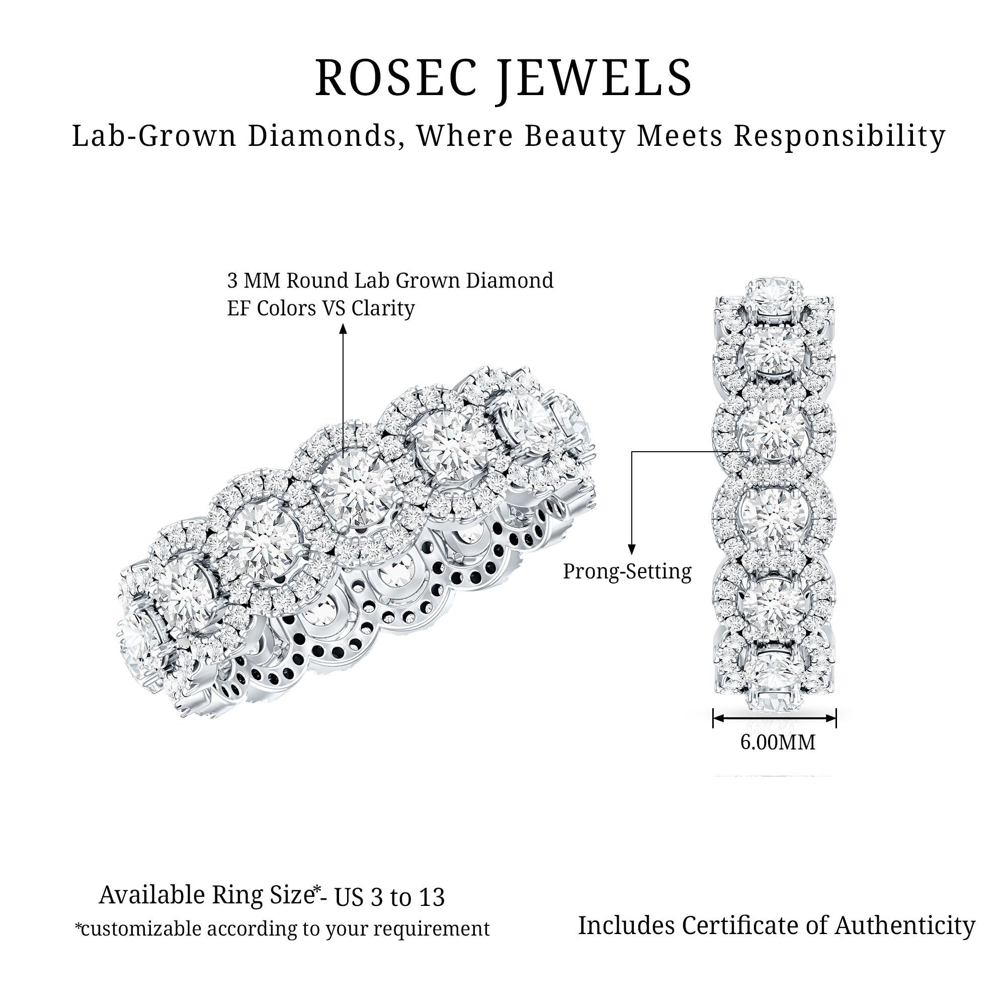Classic Lab Grown Diamond Thick Wedding Band Lab - ( EF-VS ) - Rosec Jewels
