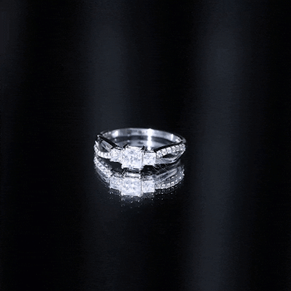 Lab Grown Diamond Three Stone Promise Ring With Split Shank Lab - ( EF-VS ) - Rosec Jewels