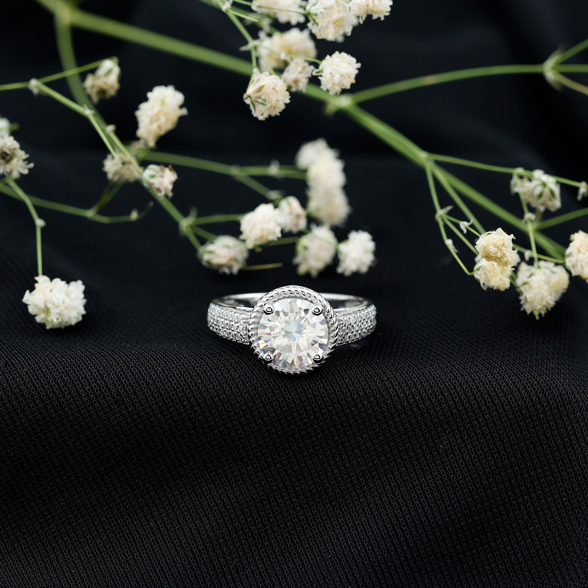 Rosec Jewels-Lab Grown Diamond Circle Engagement Ring With Rope Frame