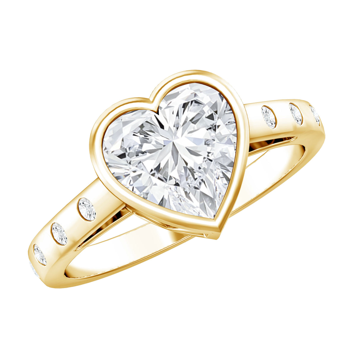 Bezel Set Brilliant Cut Lab Created Diamond Heart Engagement Ring For ...