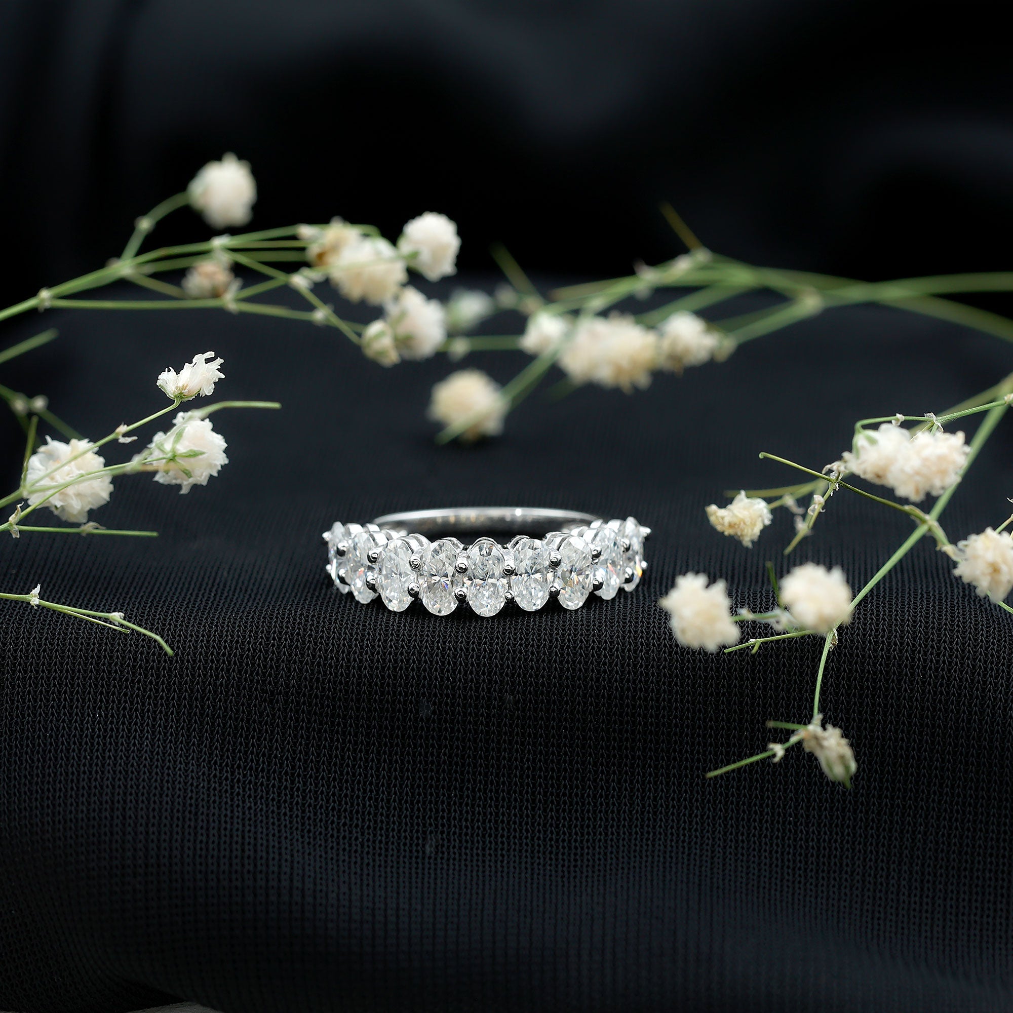 Rosec Jewels-Brilliant Cut Oval Diamond Semi Eternity Ring for Women