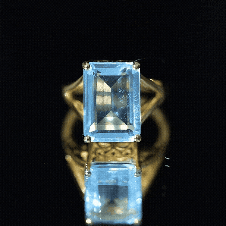 Certified 9 Carat Aquamarine Emerald Cut Engagement Ring in Yellow Gold Plated Silver AAAA 14K Yellow Gold Plated Silver - Rosec Jewels