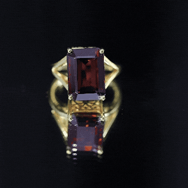 Certified 9 Carat Lab Grown Garnet Emerald Cut Engagement Ring with Split Shank AAAA 14K Yellow Gold Plated Silver - Rosec Jewels