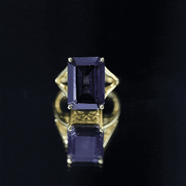 Certified 9 Carat Emerald Cut Lab Grown Amethyst Engagement Ring AAAA 14K Yellow Gold Plated Silver - Rosec Jewels