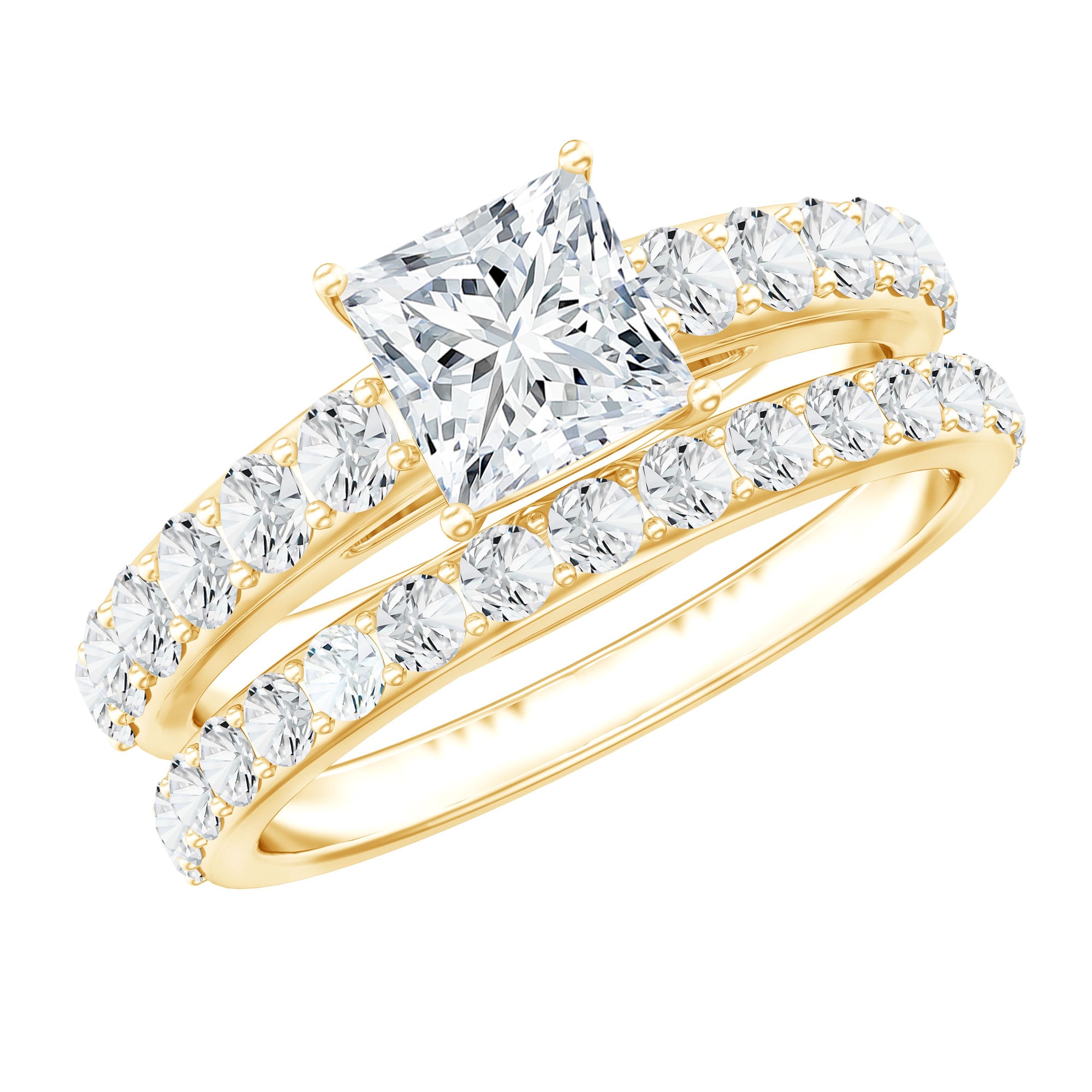 IGI Certified 1 Carat Lab Grown Diamond Princess Cut Engagement Ring with Band Lab - ( E-VS1 ) - Rosec Jewels
