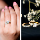 IGI Certified 1 Carat Lab Grown Diamond Princess Cut Engagement Ring with Band Lab - ( E-VS1 ) - Rosec Jewels