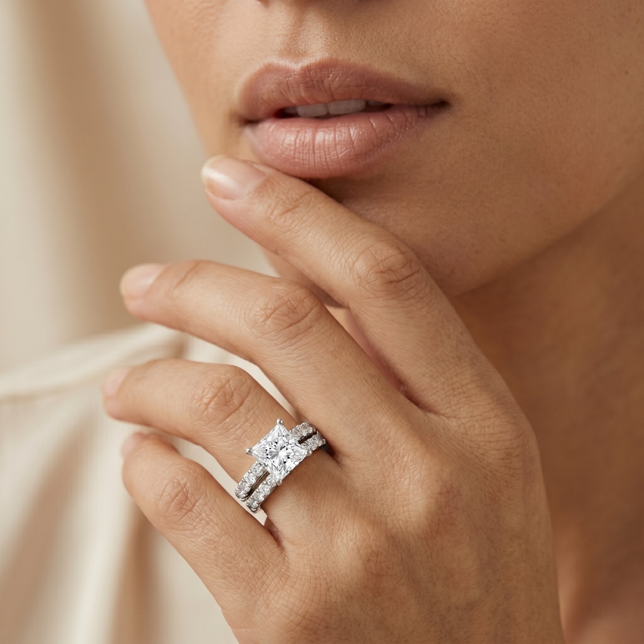 4 Carat IGI Certified Lab Grown Diamond Princess Cut Bridal Ring Set Lab - ( EF-VS ) - Rosec Jewels