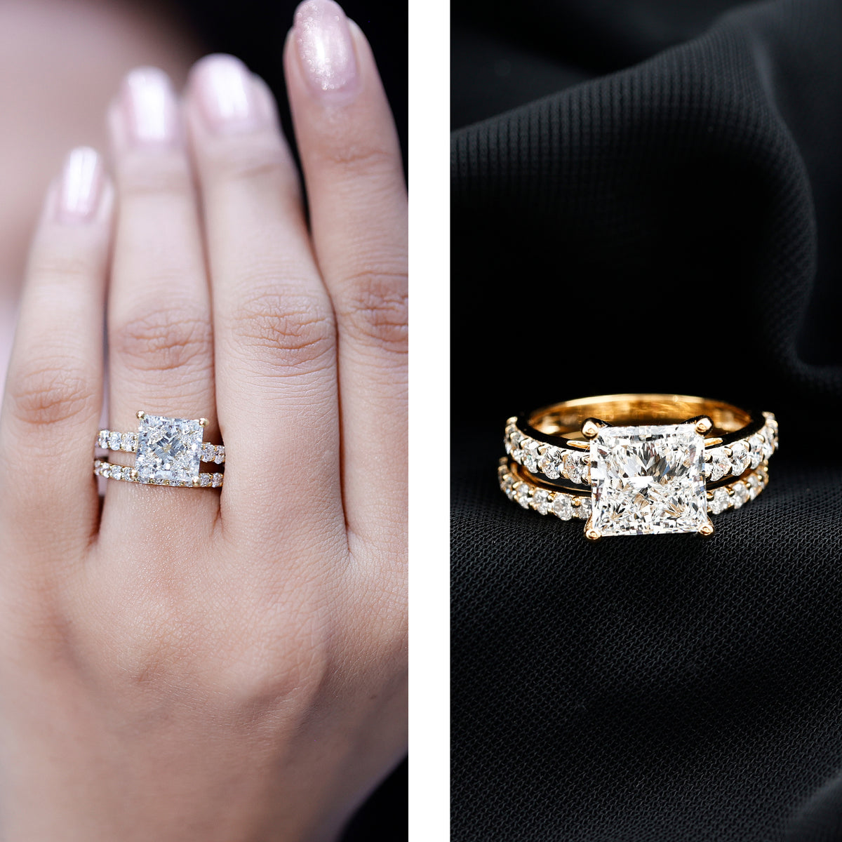 4 Carat IGI Certified Lab Grown Diamond Princess Cut Bridal Ring Set Lab - ( E-VS1 ) - Rosec Jewels