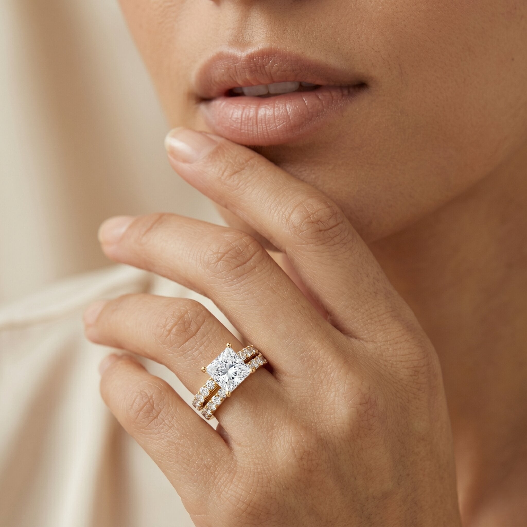 4 Carat IGI Certified Lab Grown Diamond Princess Cut Bridal Ring Set Lab - ( EF-VS ) - Rosec Jewels