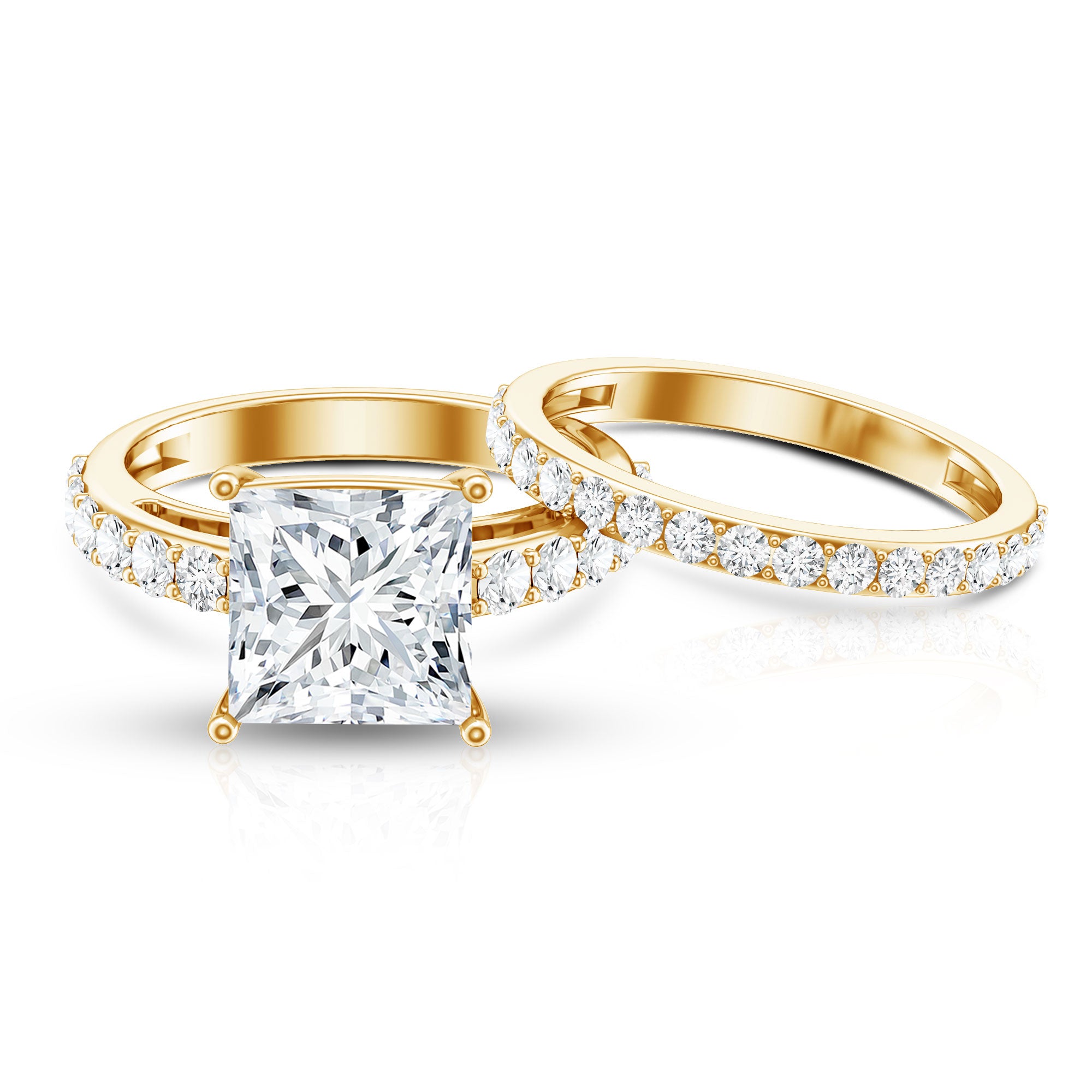 4 Carat IGI Certified Lab Grown Diamond Princess Cut Bridal Ring Set Lab - ( EF-VS ) - Rosec Jewels