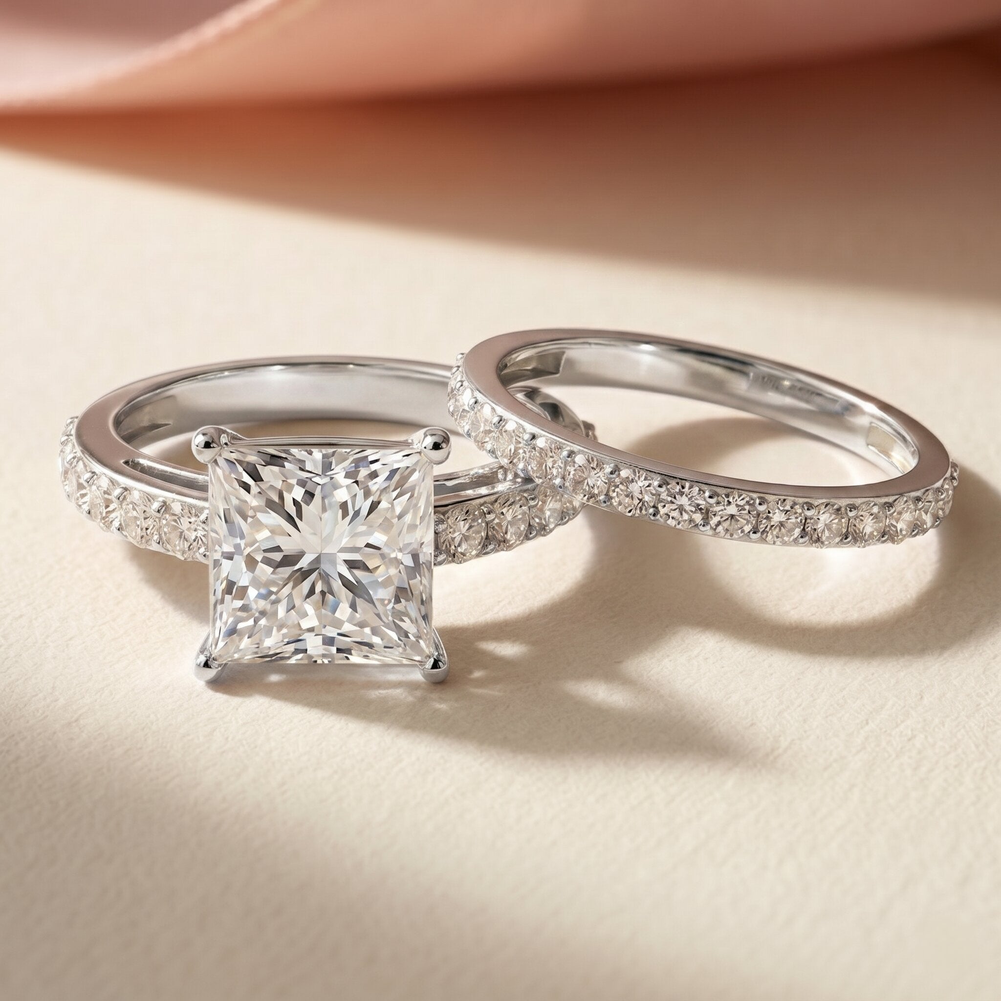 5 Carat IGI Certified Princess Cut Lab Diamond Engagement Ring with Band Lab - ( EF-VS ) - Rosec Jewels