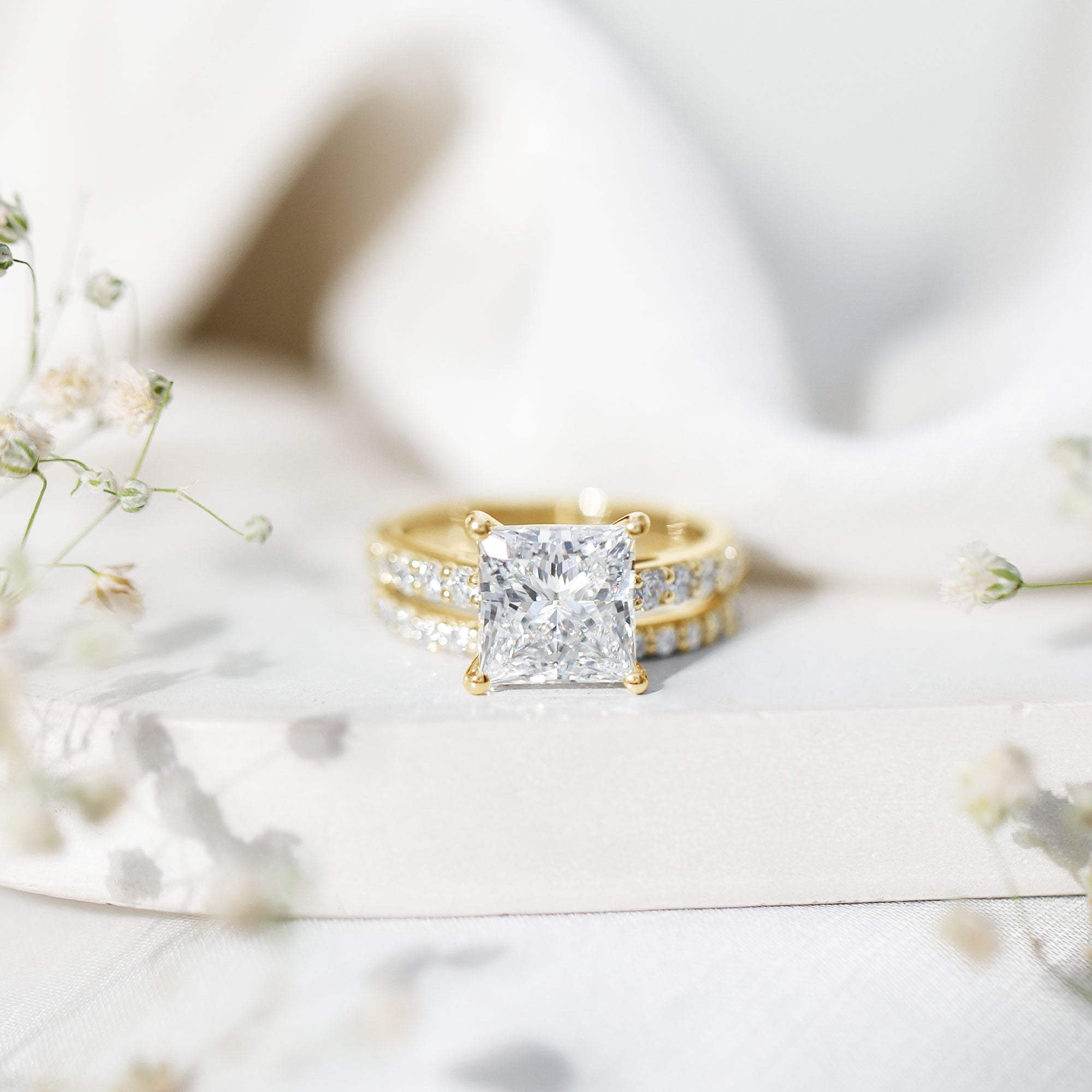 5 Carat IGI Certified Princess Cut Lab Diamond Engagement Ring with Band Lab - ( E-VS1 ) - Rosec Jewels