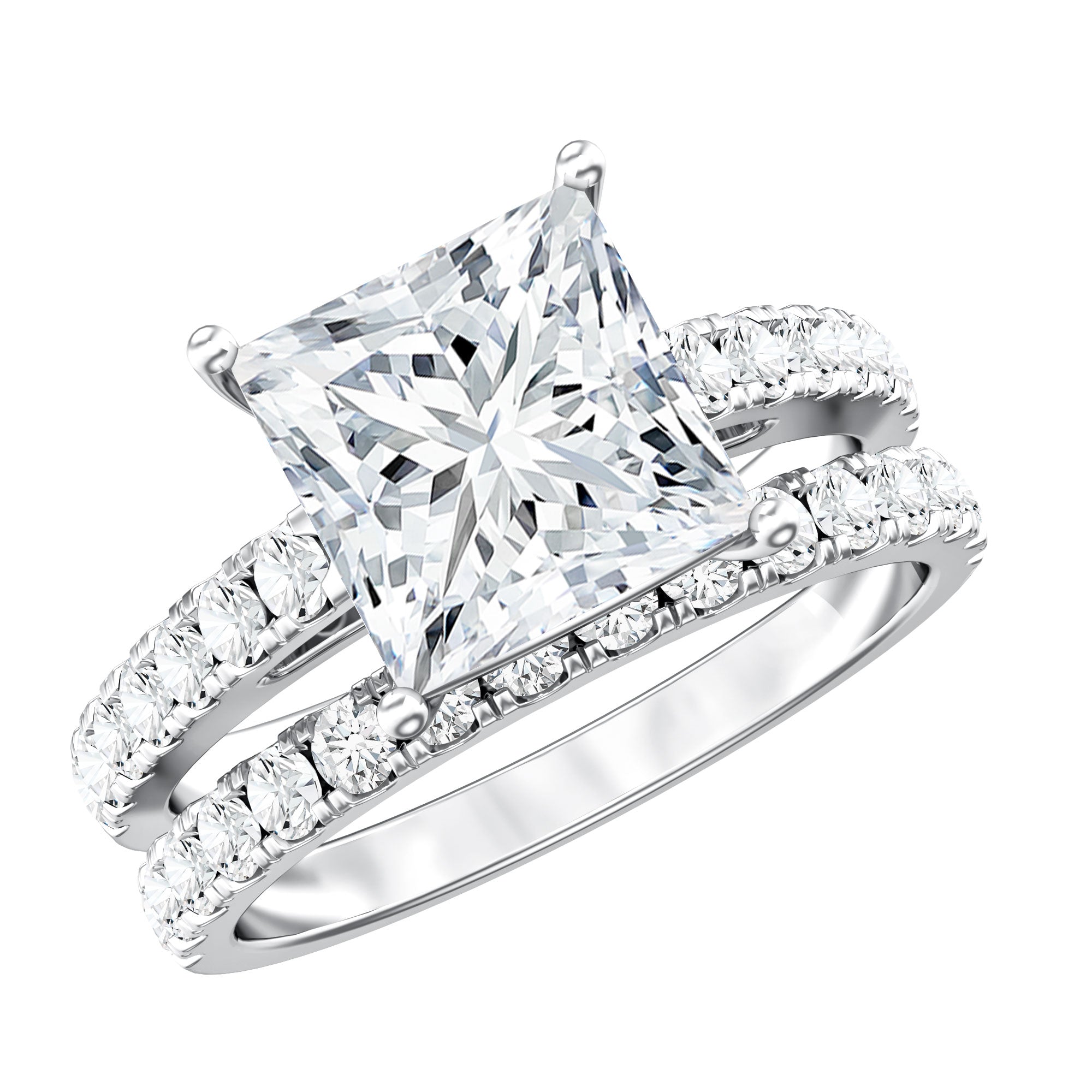 IGI Certified 2 Carat Lab Grown Diamond Princess Cut Bridal Ring Set Lab - ( EF-VS ) - Rosec Jewels